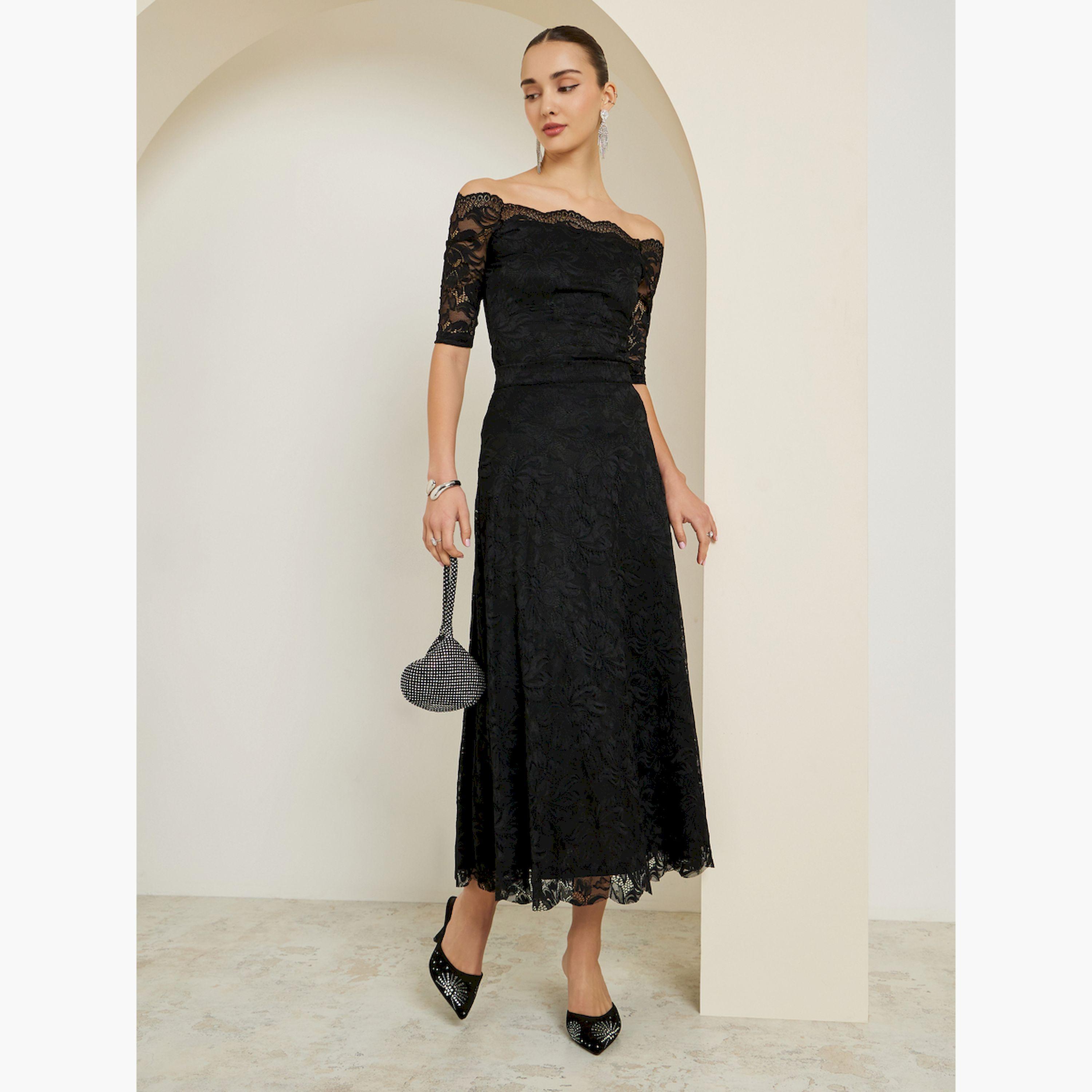 تنورة ميدي سوداء دانتيل بحافة واسعة-women-clothing-bottoms-skirts-image-2