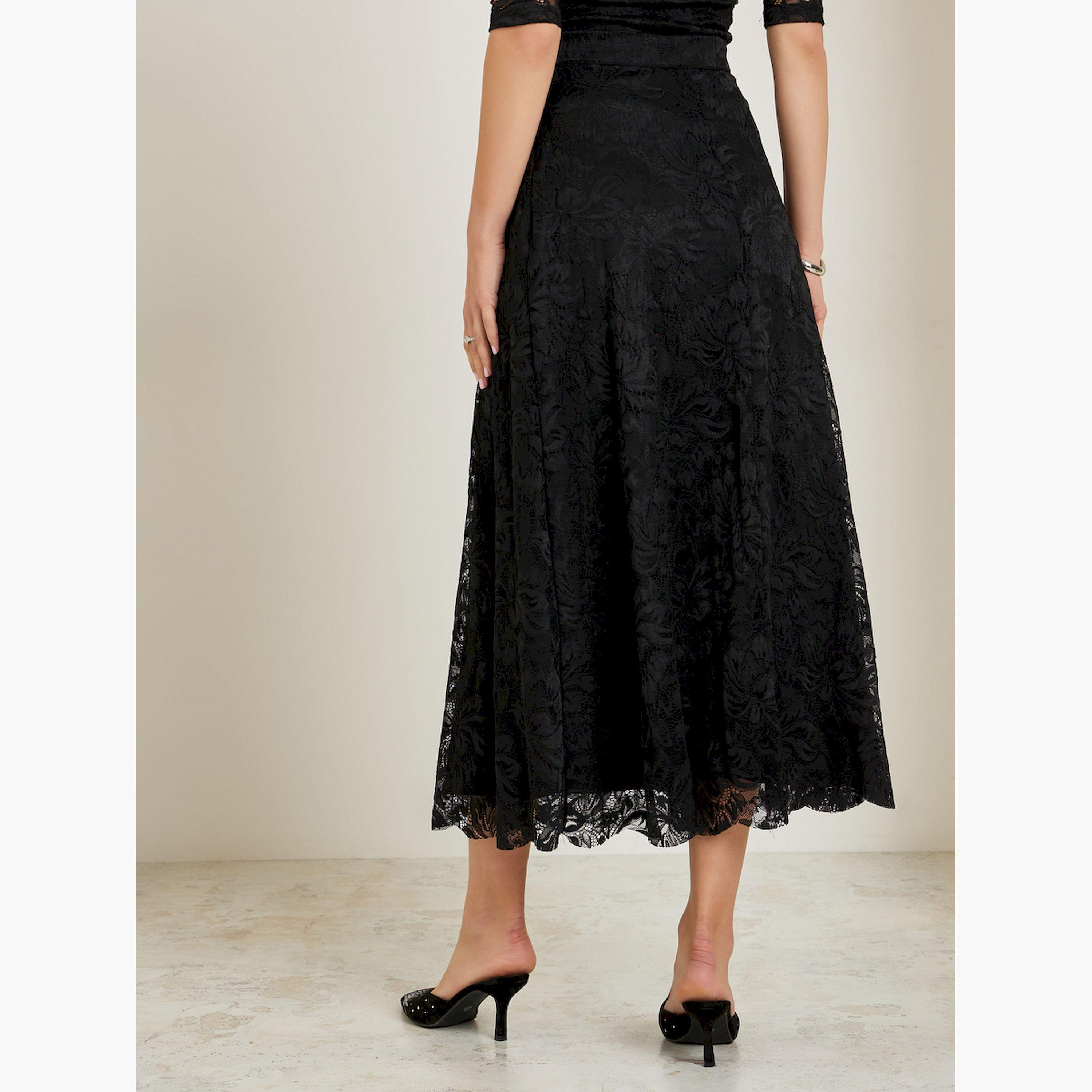 تنورة ميدي سوداء دانتيل بحافة واسعة-women-clothing-bottoms-skirts-image-4