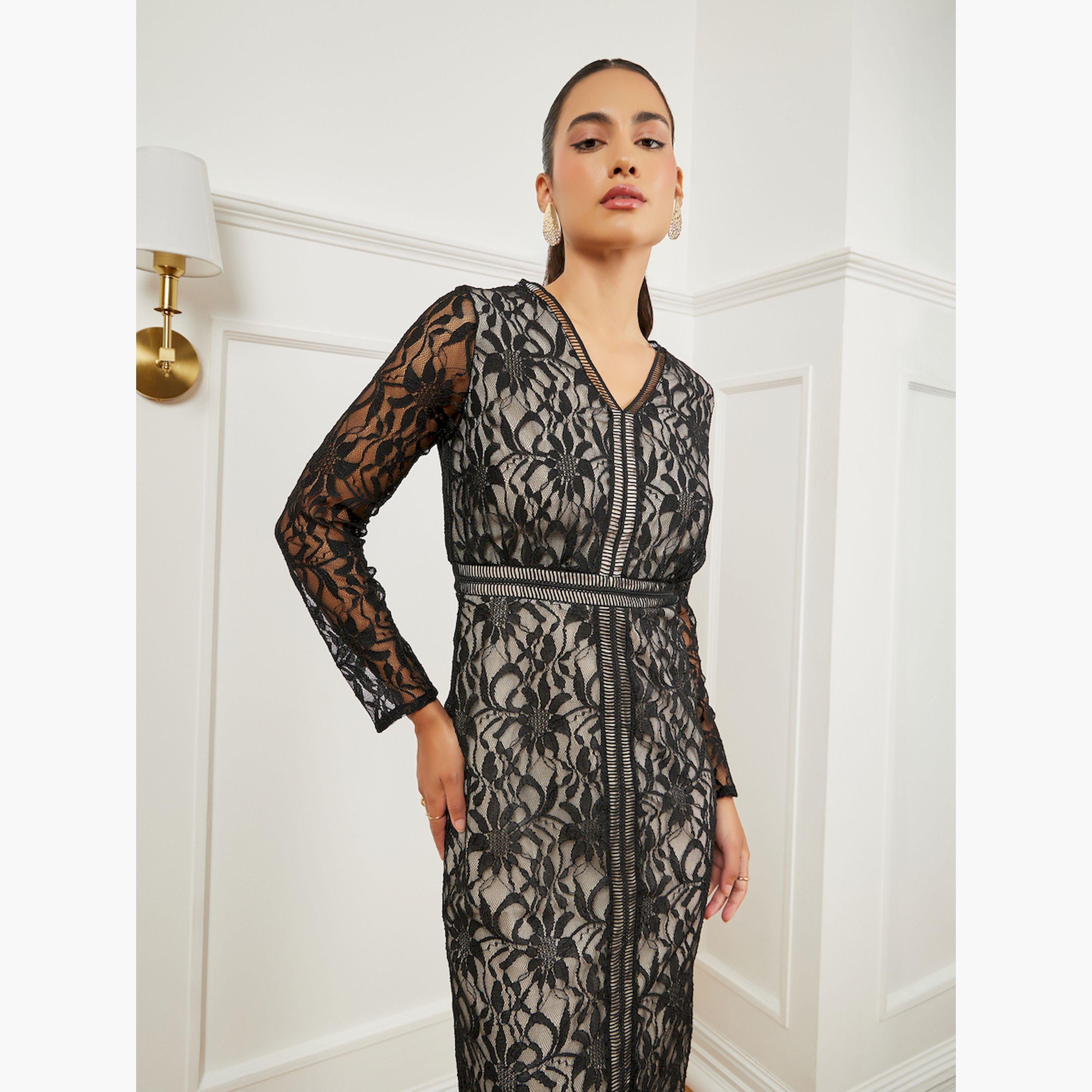 فستان طويل دانتيل بحافة بكرانيش-women-clothing-dresses-image-3