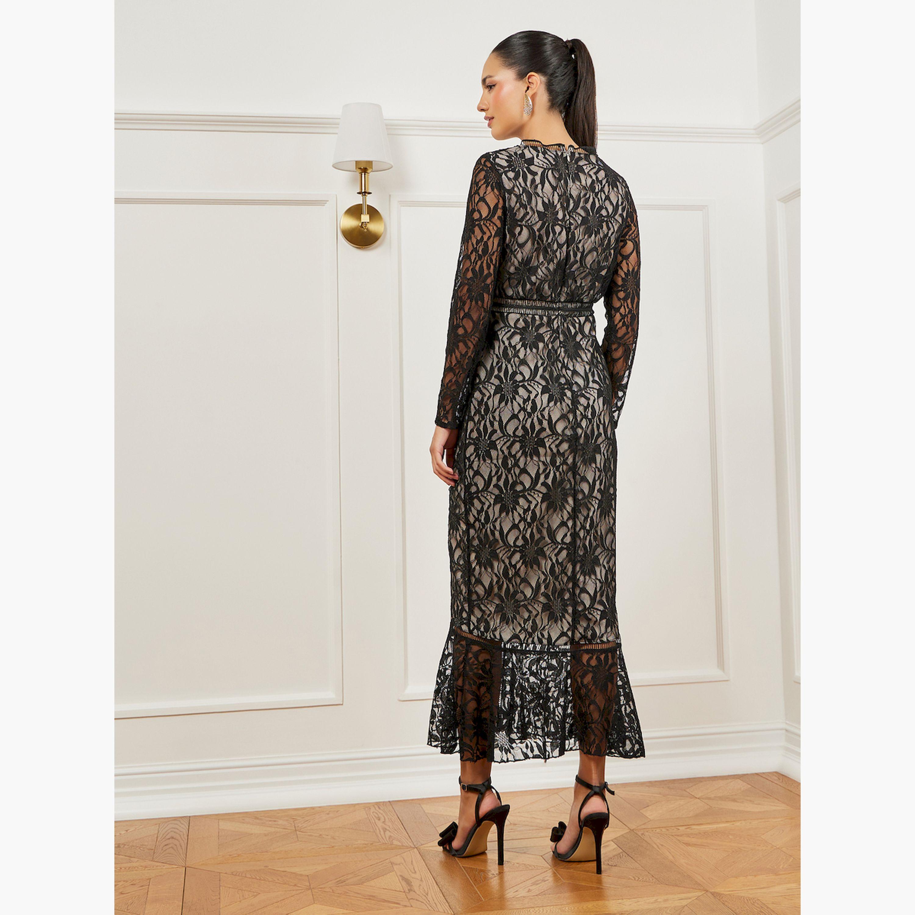 فستان طويل دانتيل بحافة بكرانيش-women-clothing-dresses-image-4