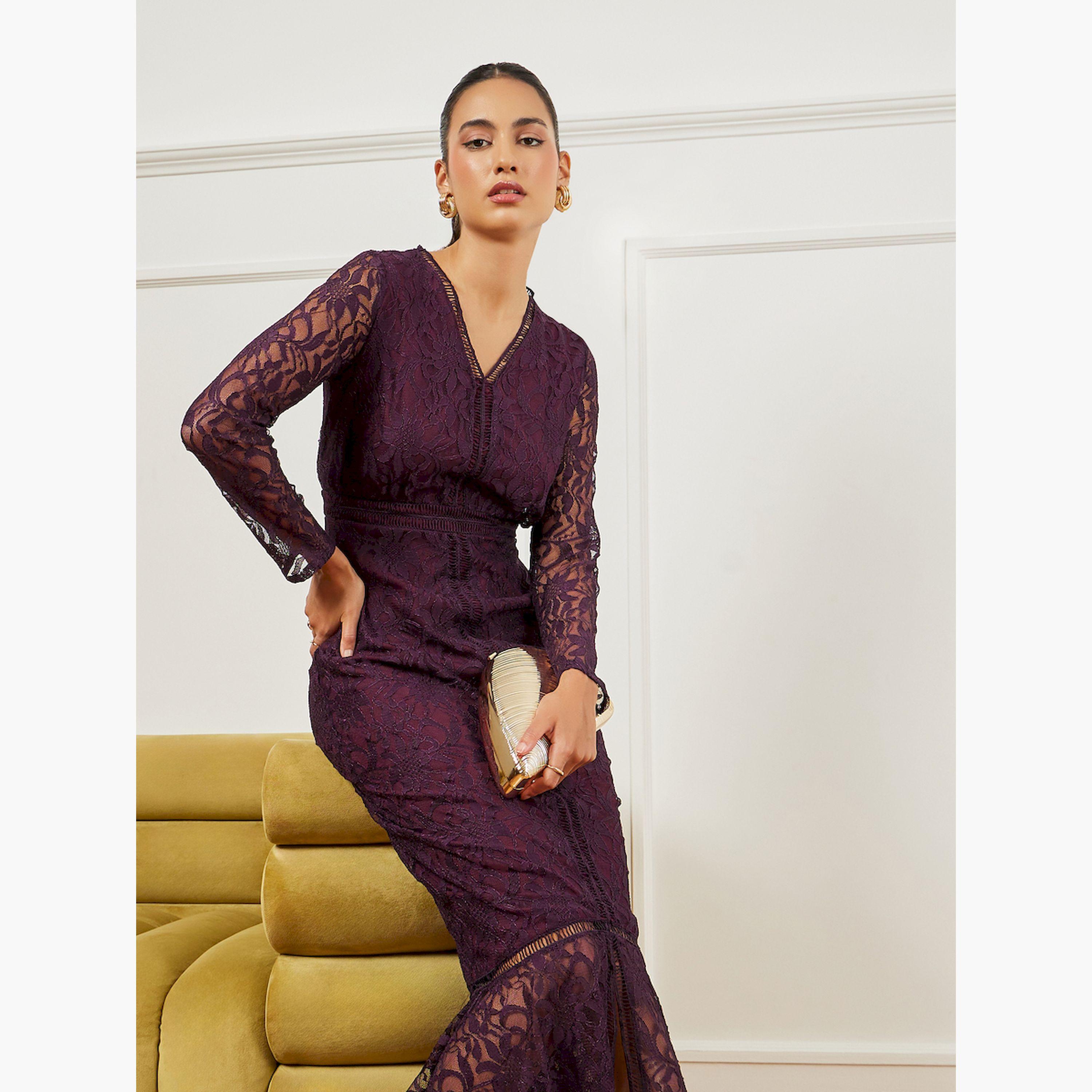 فستان طويل دانتيل بحافة بكرانيش-women-clothing-dresses-image-2