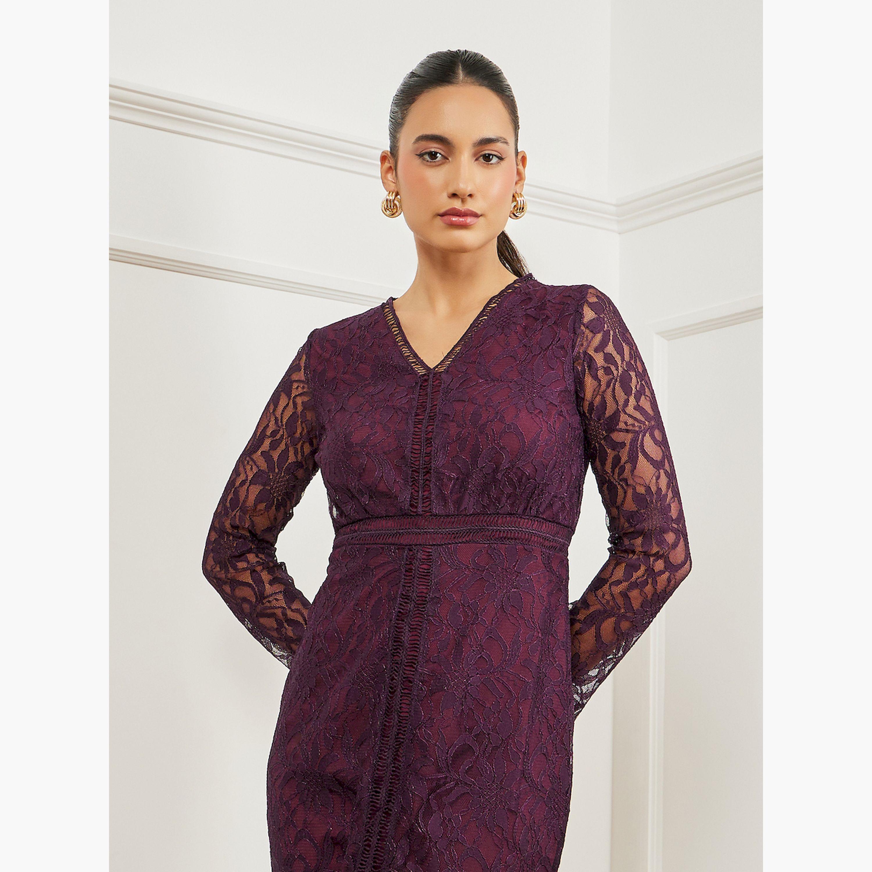 فستان طويل دانتيل بحافة بكرانيش-women-clothing-dresses-image-3