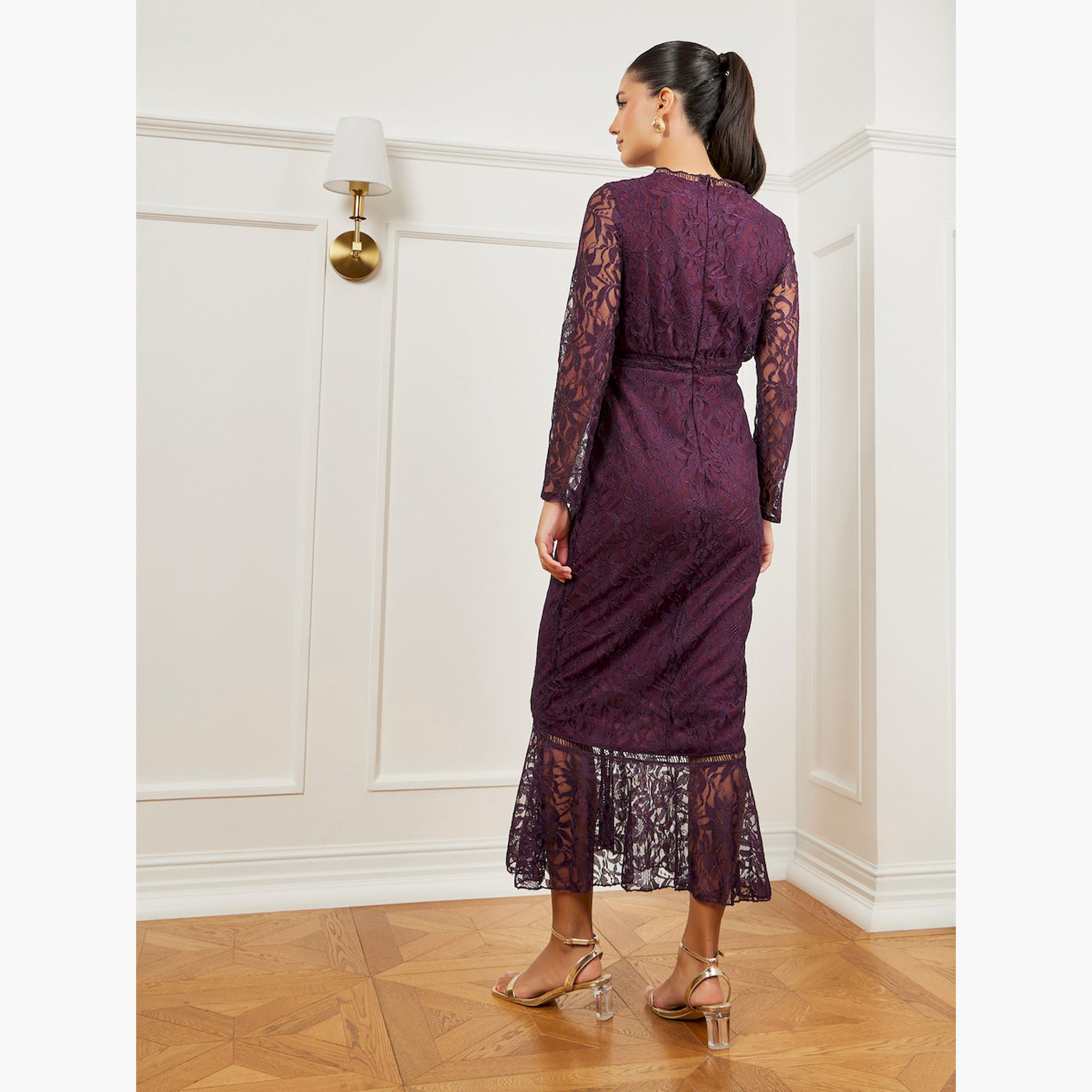 فستان طويل دانتيل بحافة بكرانيش-women-clothing-dresses-image-4