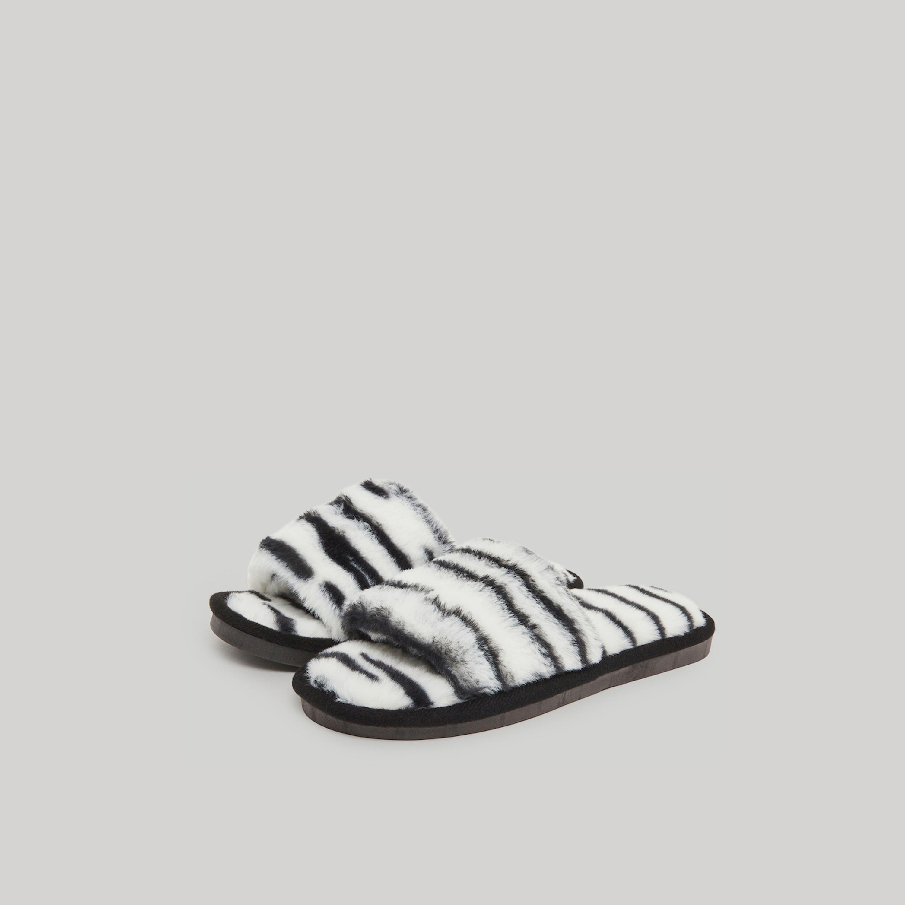 Styli Zebra Print Fuzzy Bedroom Slippers-women-shoes-bedroomslippers-image-1