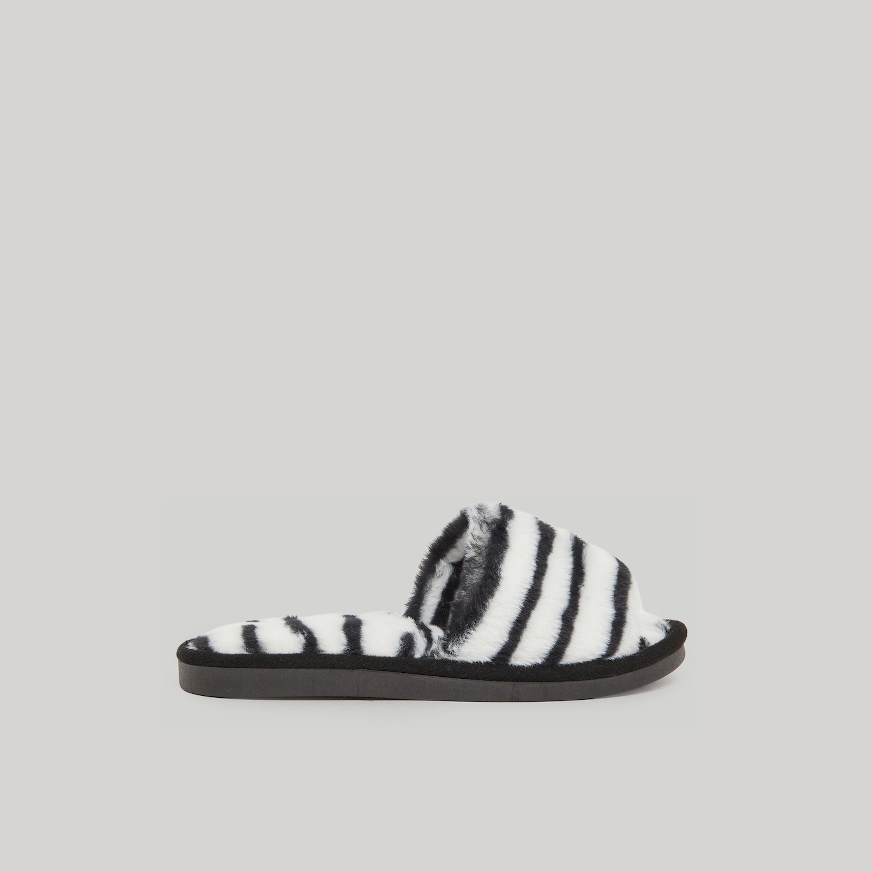Styli Zebra Print Fuzzy Bedroom Slippers-women-shoes-bedroomslippers-image-2