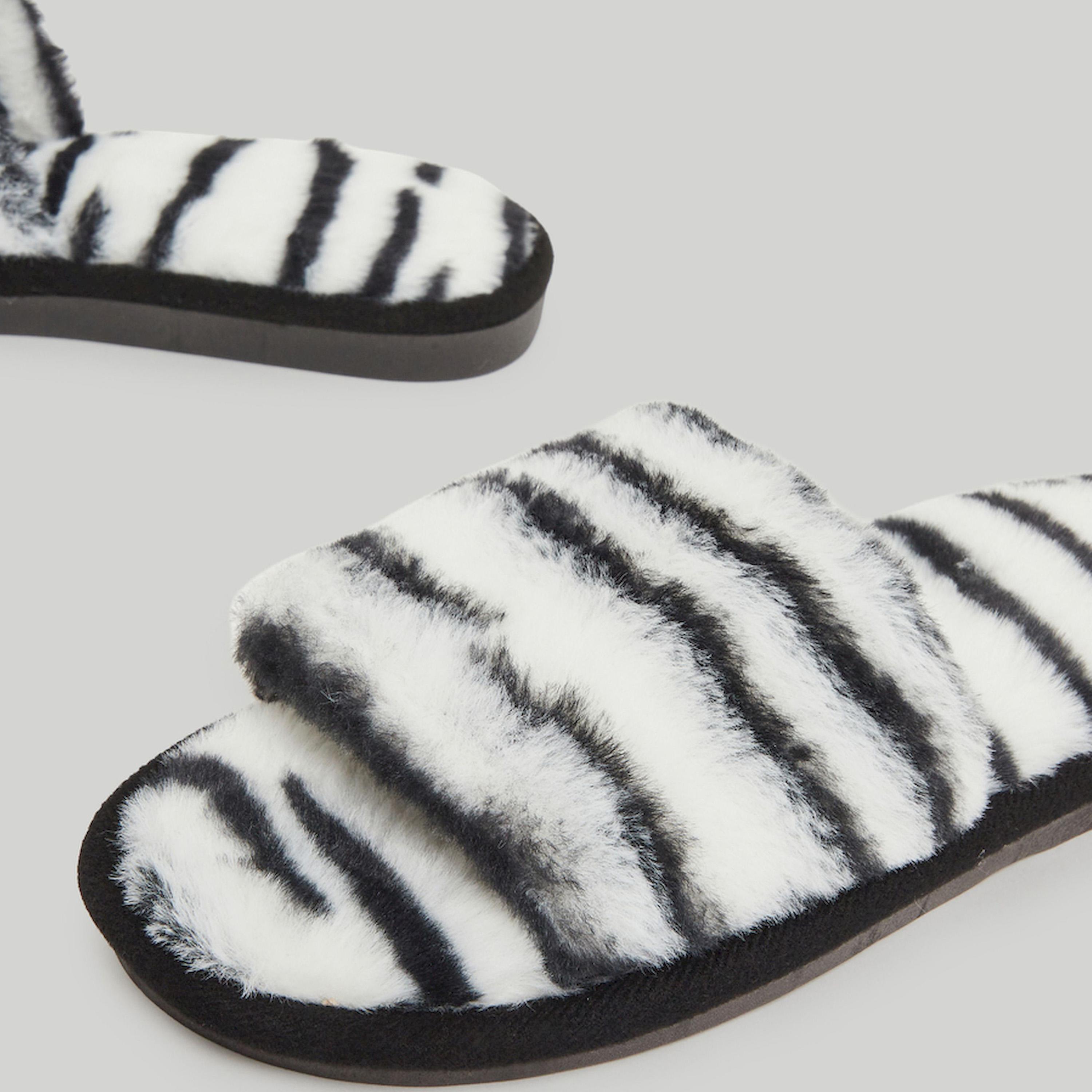 Styli Zebra Print Fuzzy Bedroom Slippers-women-shoes-bedroomslippers-image-3