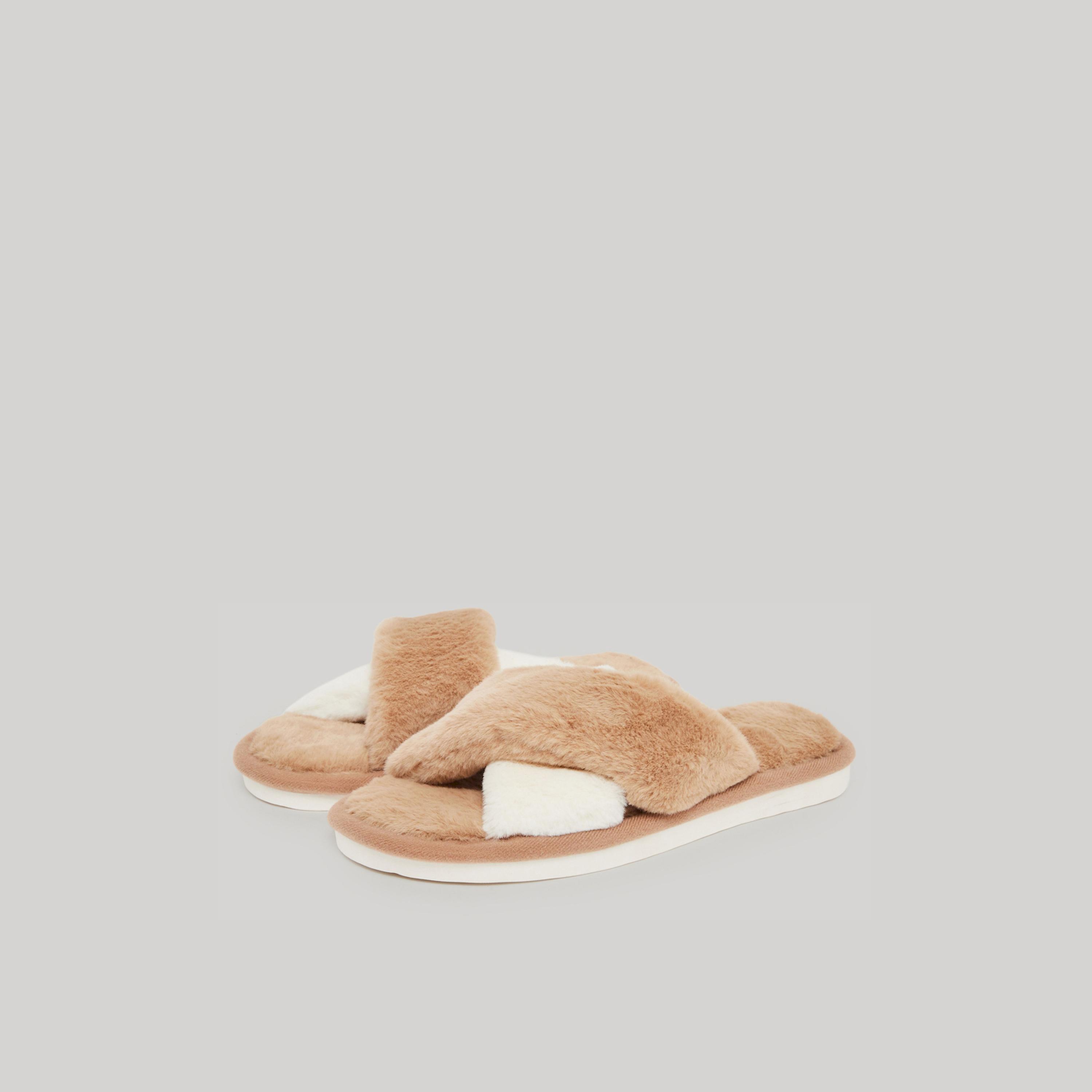 شبشب غرفة نوم فرو بتصميم متقاطع-women-shoes-bedroomslippers-image-1