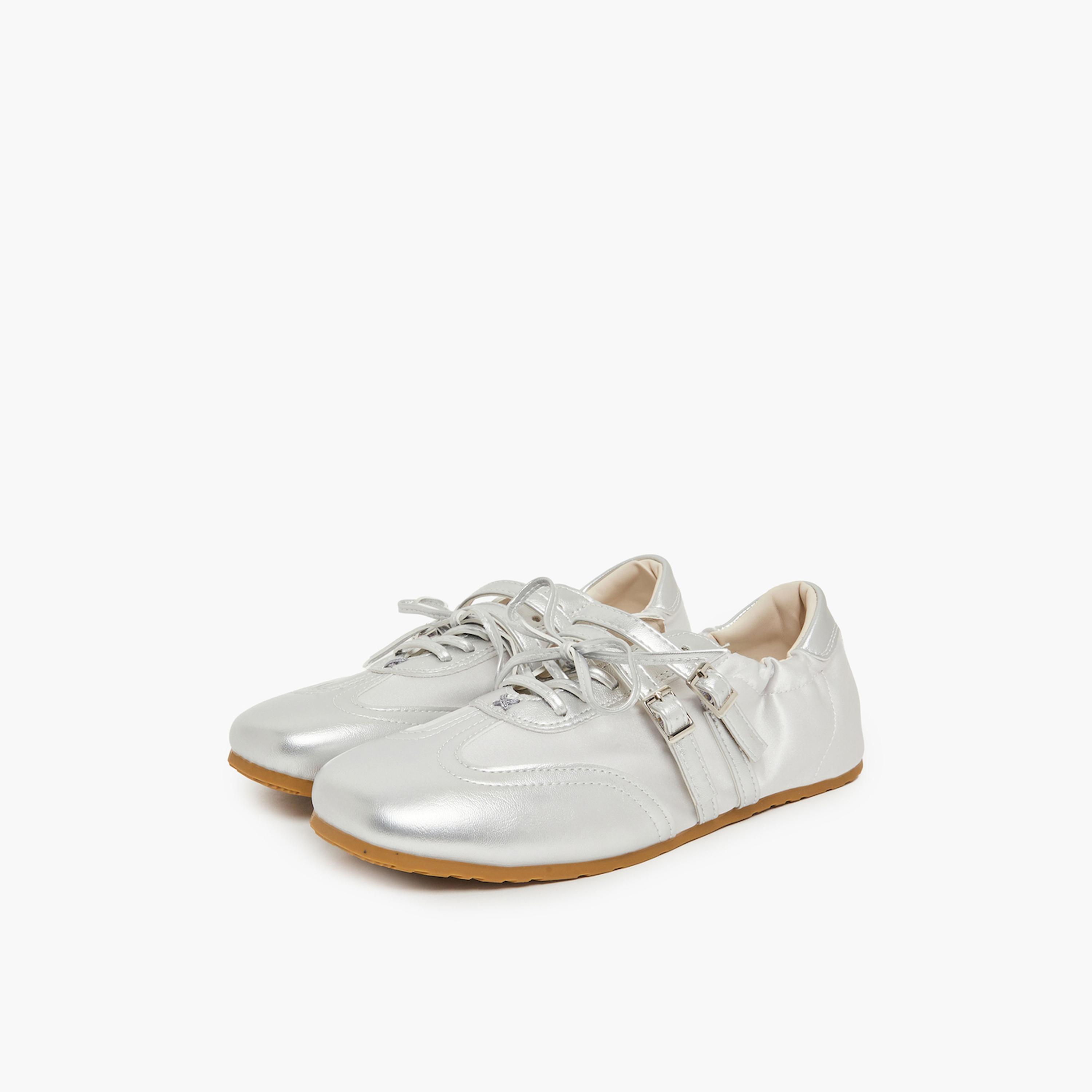 Styli Silver Metallic Buckle Sneakers-women-shoes-sneakers-image-1
