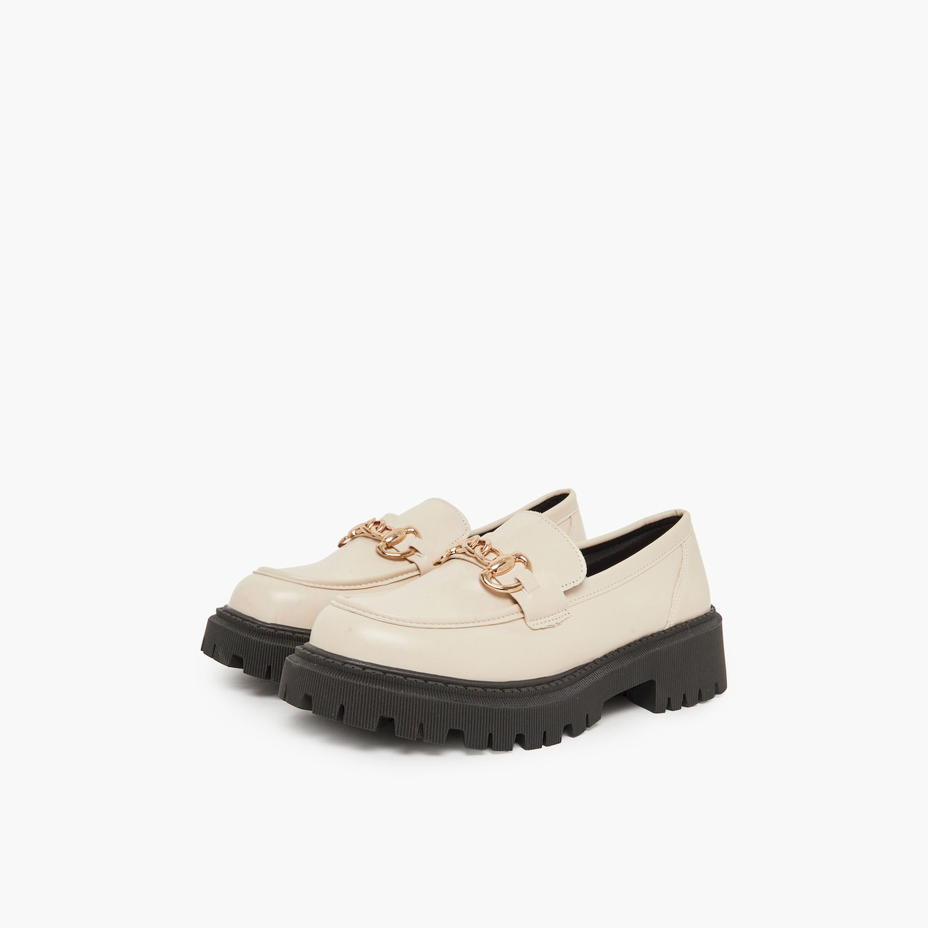 Styli Beige Chain Trim Loafers-women-shoes-loafersandmoccasins-image-1