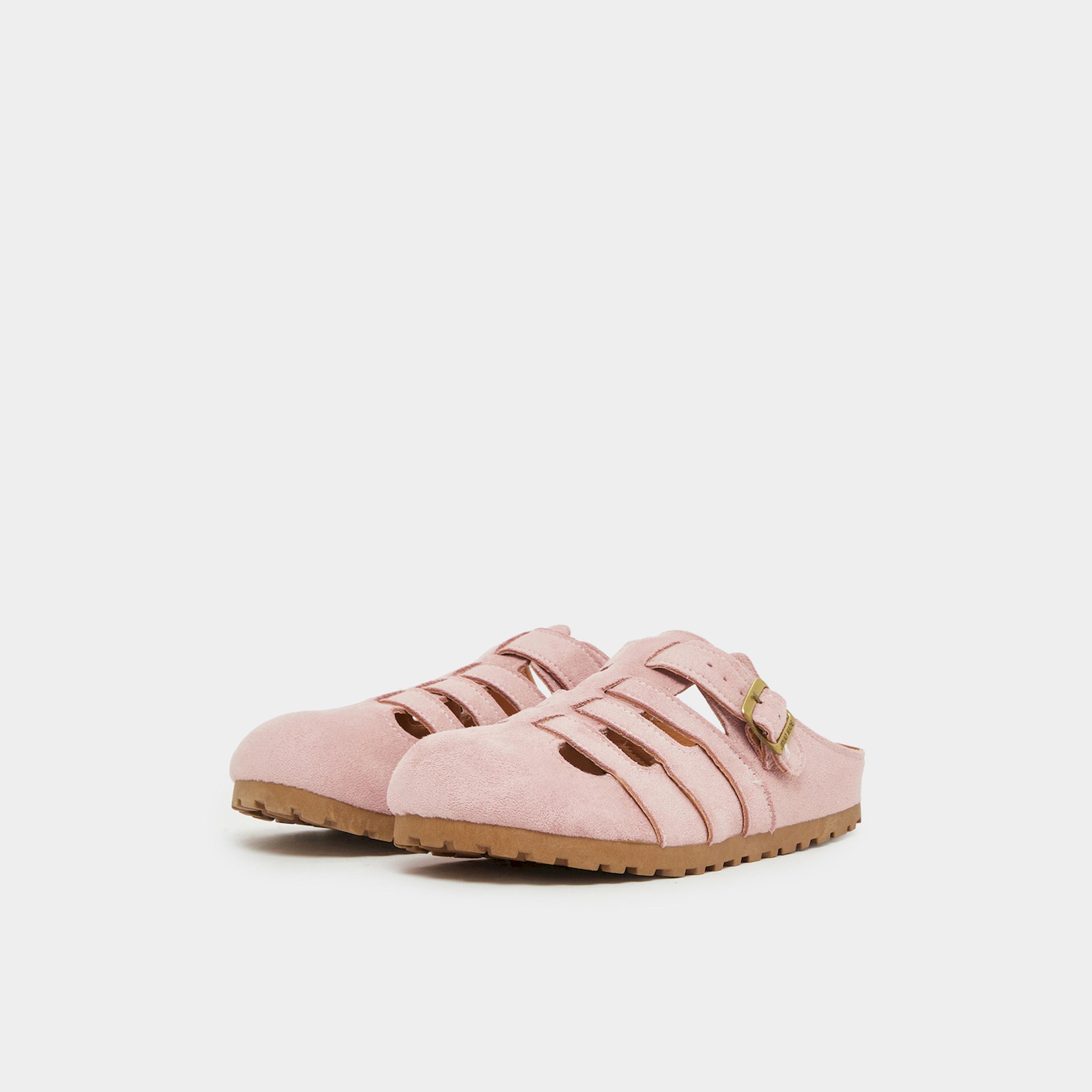 Styli Pink Suede Strappy Mules-women-shoes-flats-mules-image-1