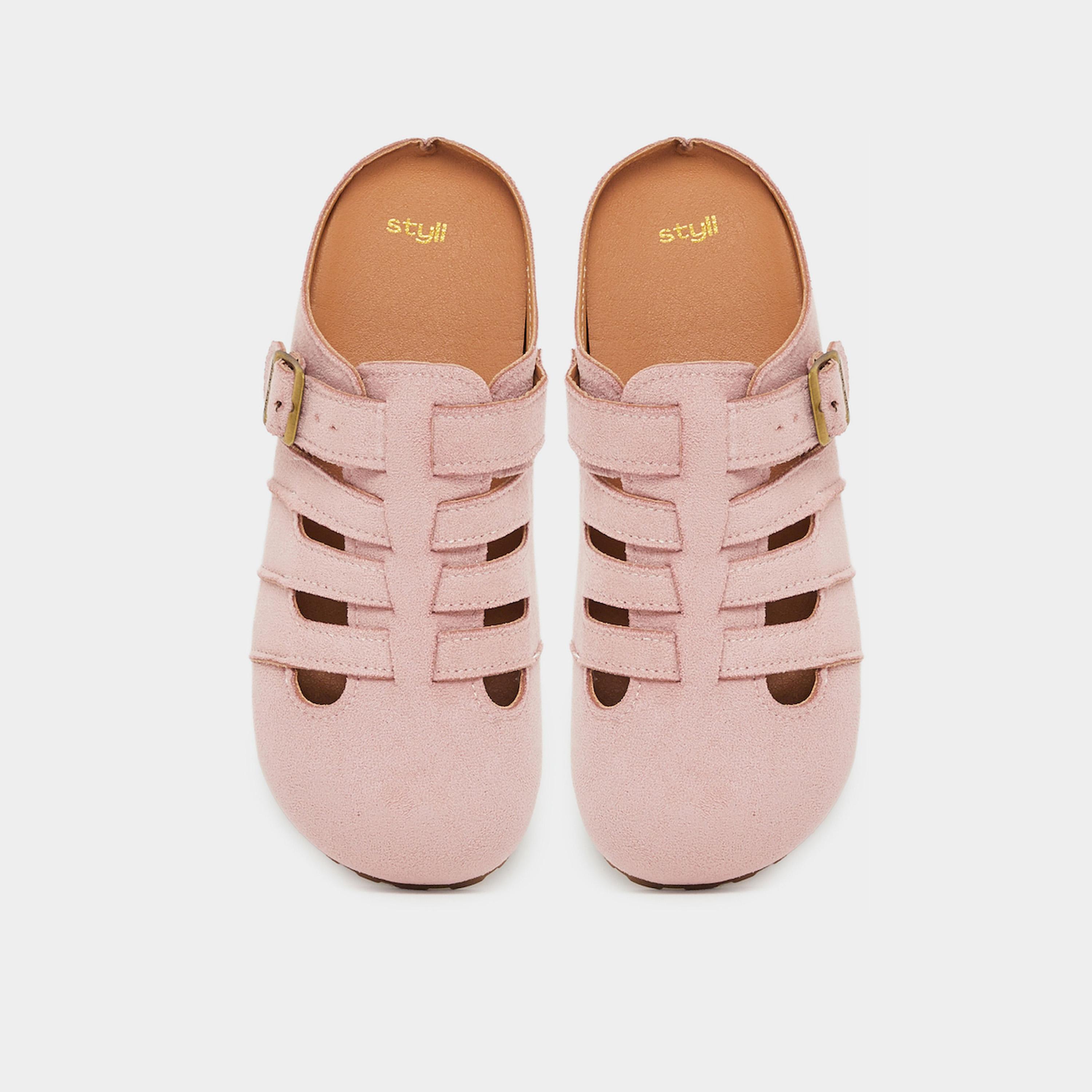 Styli Pink Suede Strappy Mules-women-shoes-flats-mules-image-3