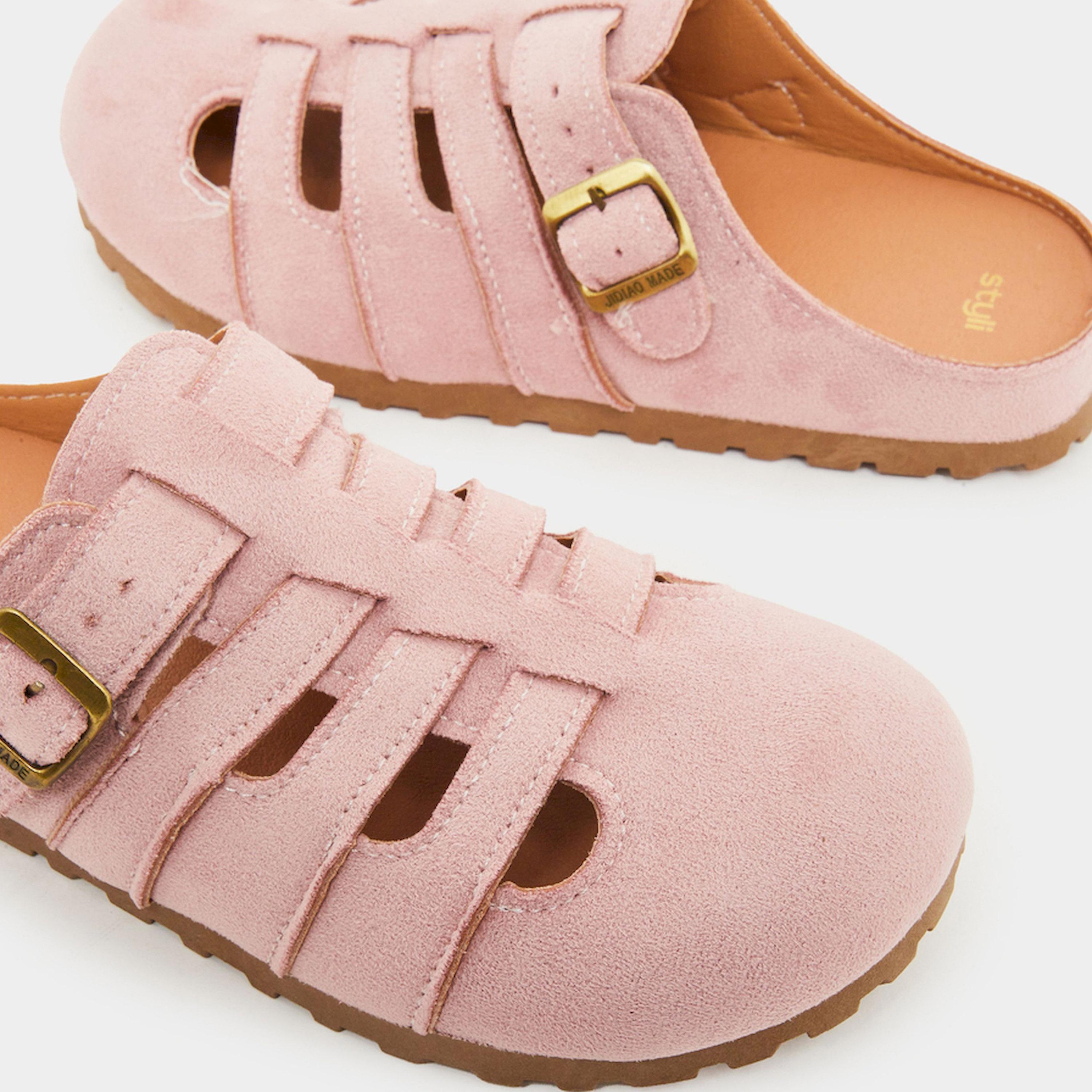 Styli Pink Suede Strappy Mules-women-shoes-flats-mules-image-4