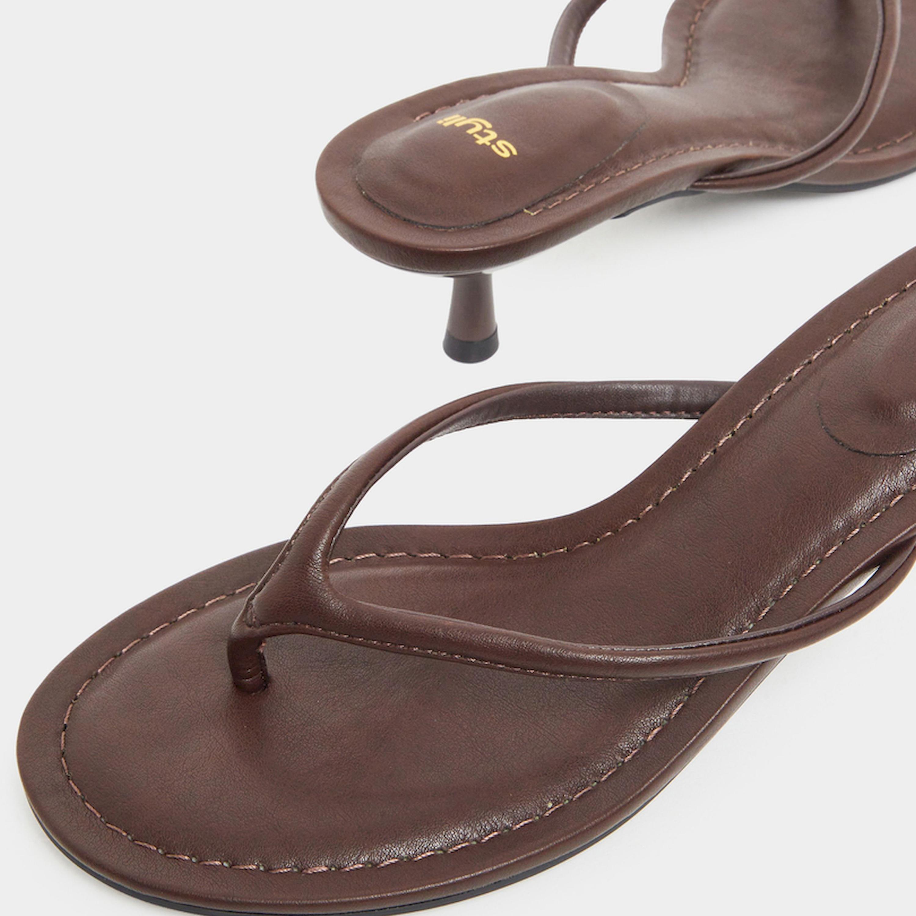 Styli Brown Kitten Heel Thong Sandals-women-shoes-sandals-heeled-image-2