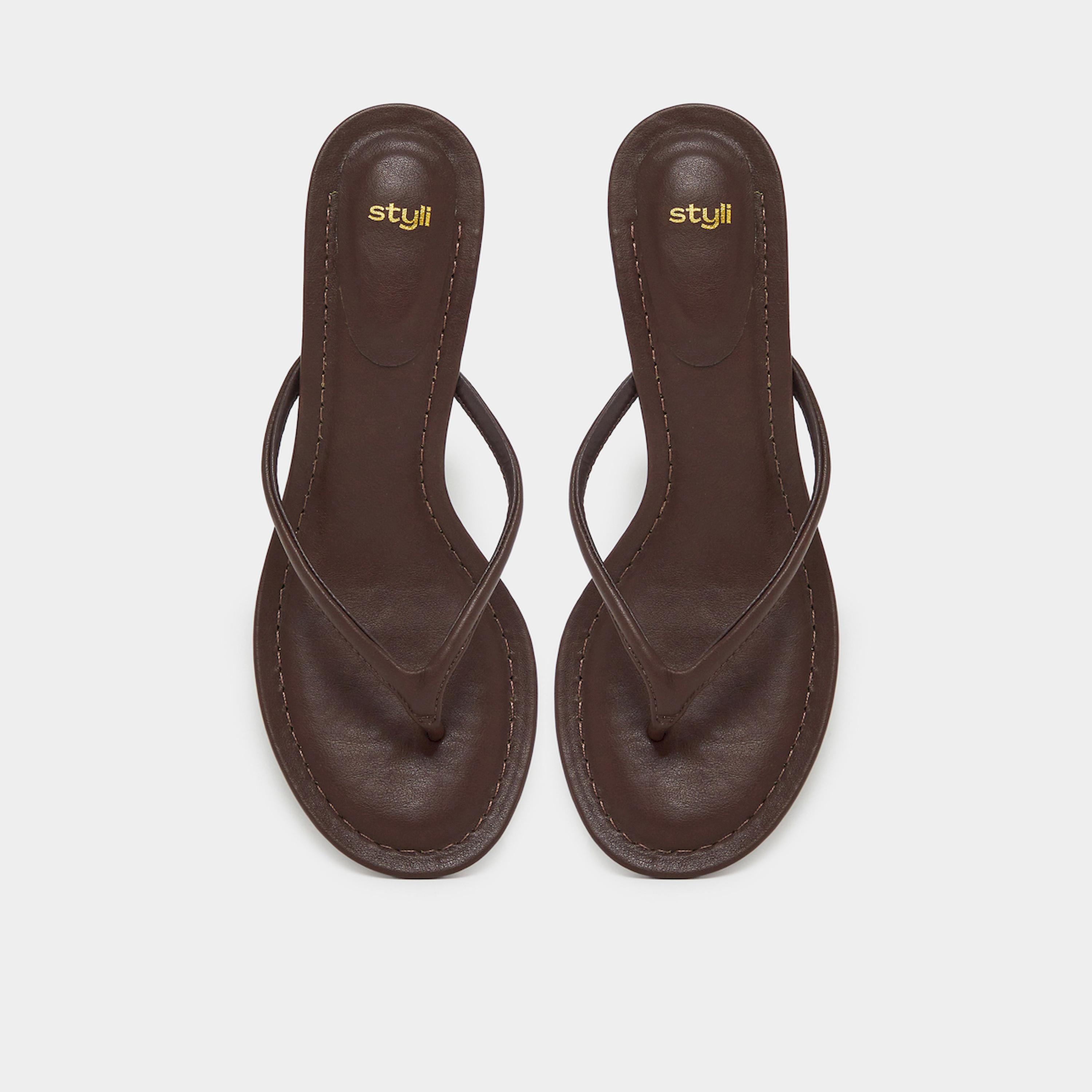 Styli Brown Kitten Heel Thong Sandals-women-shoes-sandals-heeled-image-6