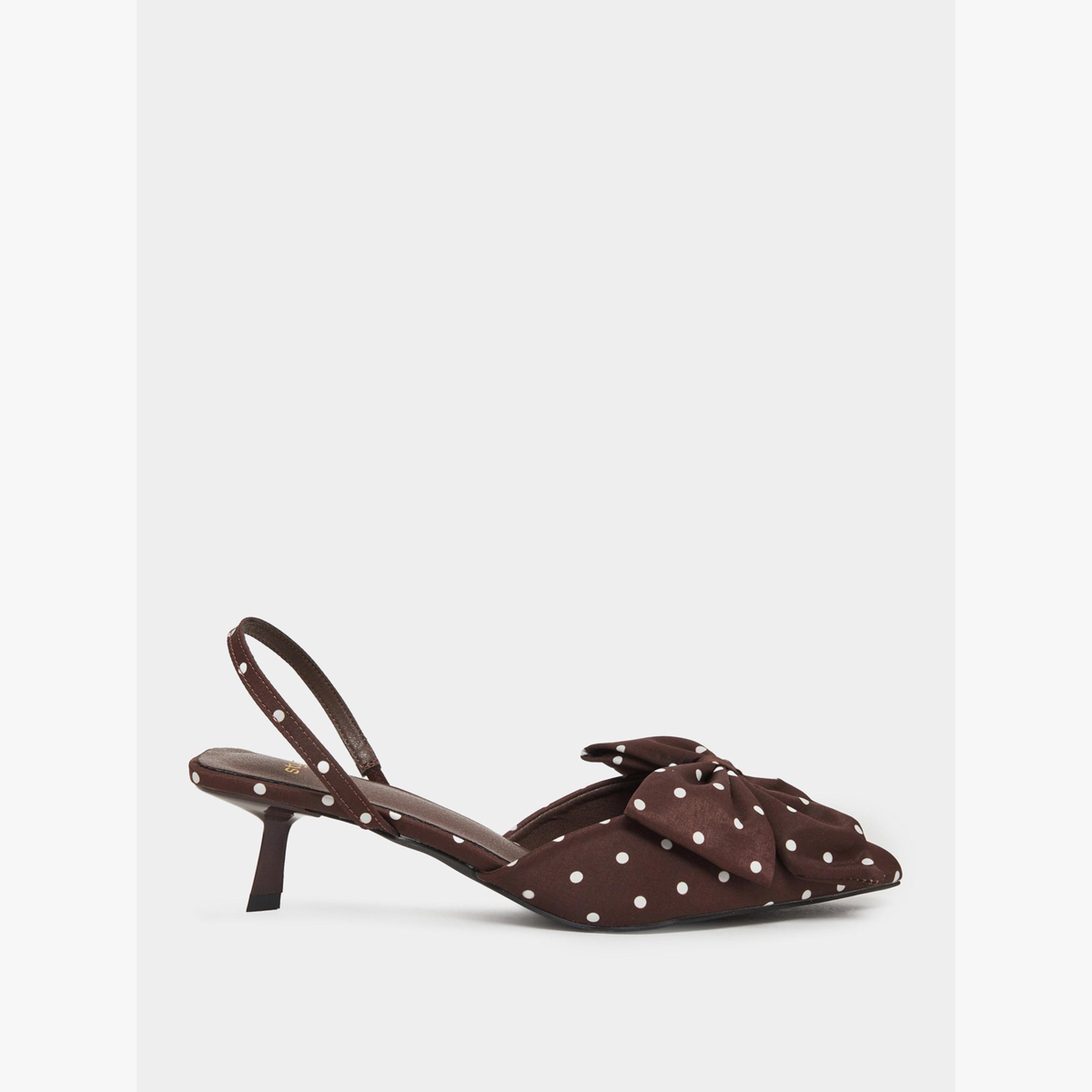 حذاء بكعب منخفض وطبعة نقاط بولكا مع سير خلفي-women-shoes-heels-image-2