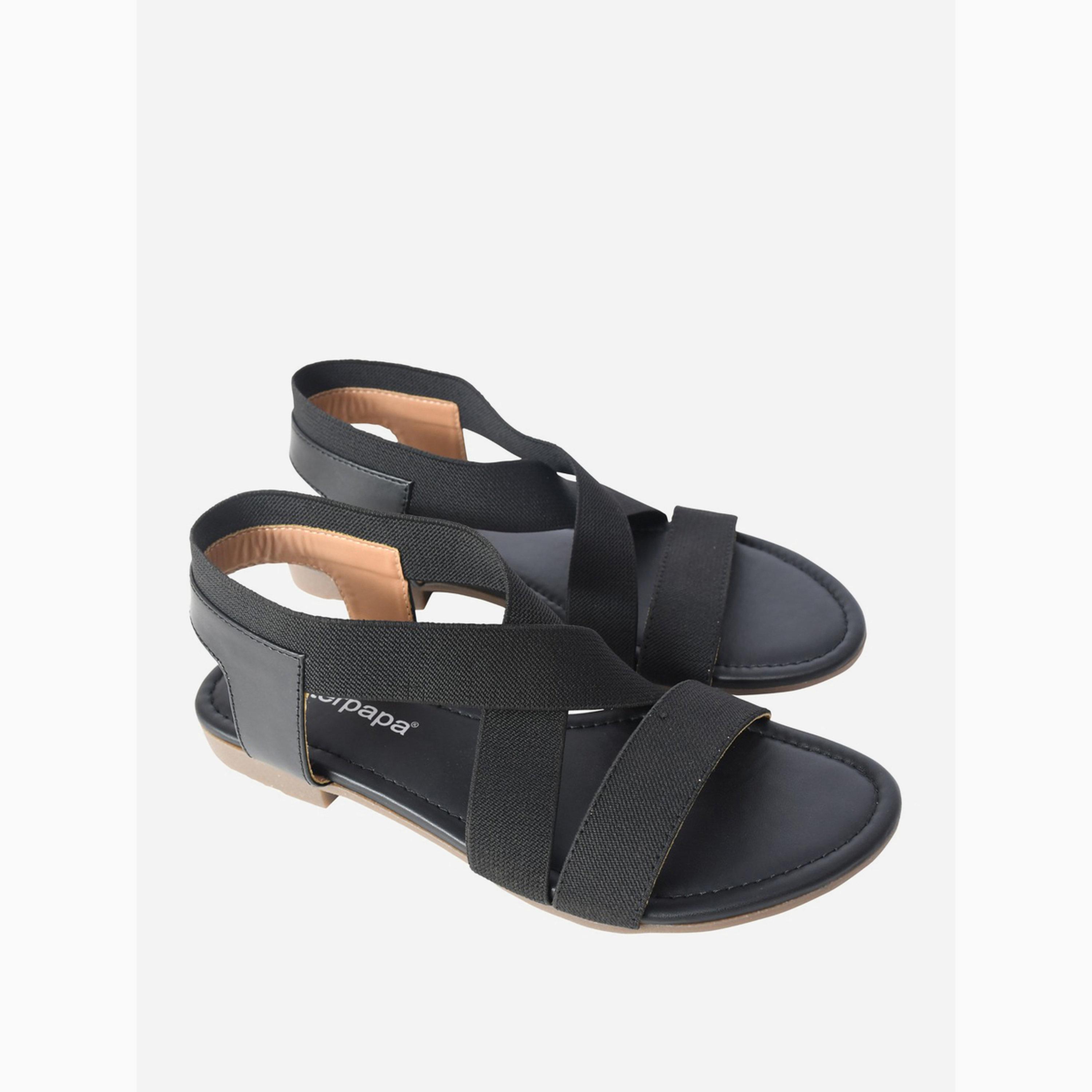 Take Two Black Elastic Comfort Sandals-women-shoes-sandals-flats-image-1