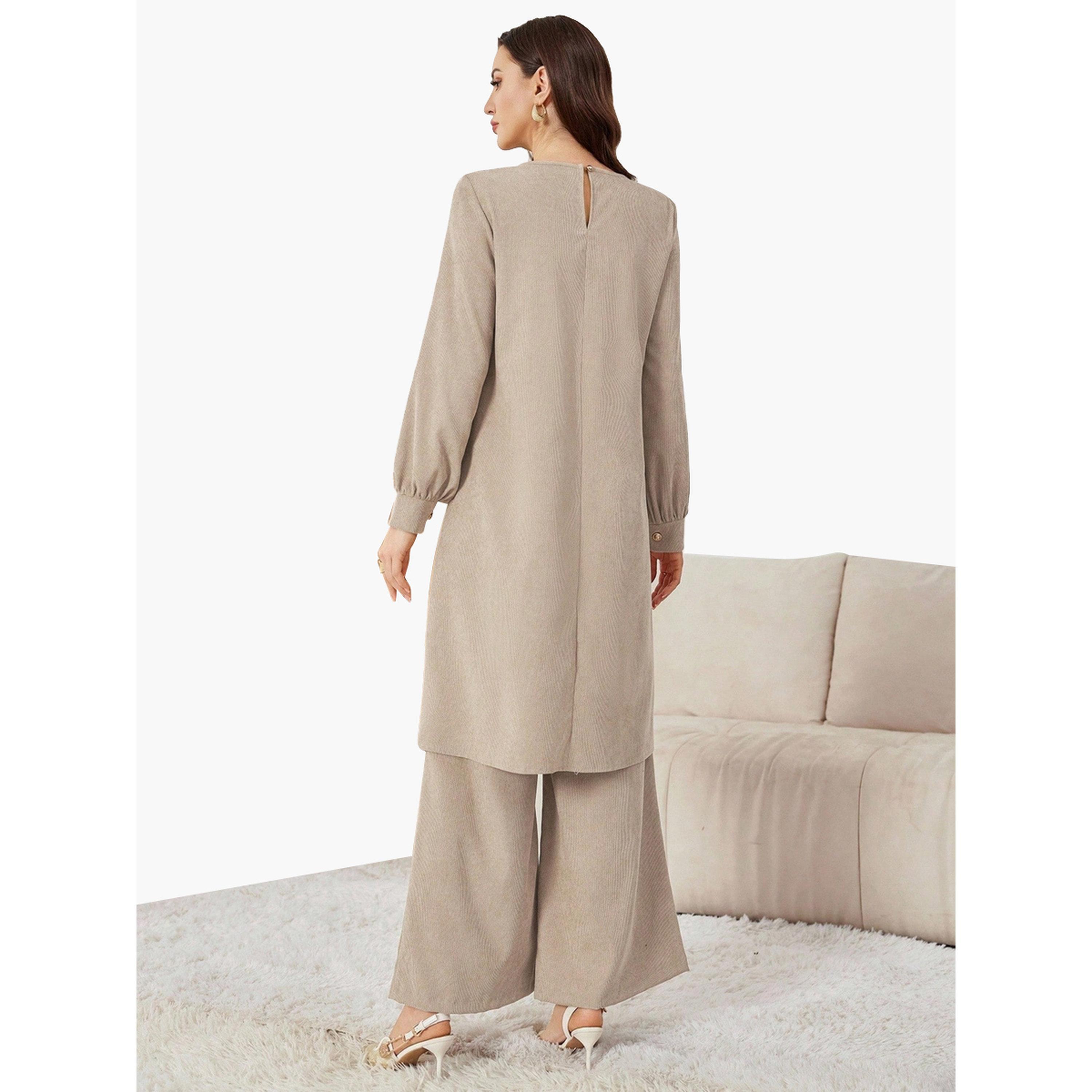 Take Two Women Beige Longline Top and Wide Leg Pants Co-Ords-women-clothing-coordsets-image-5
