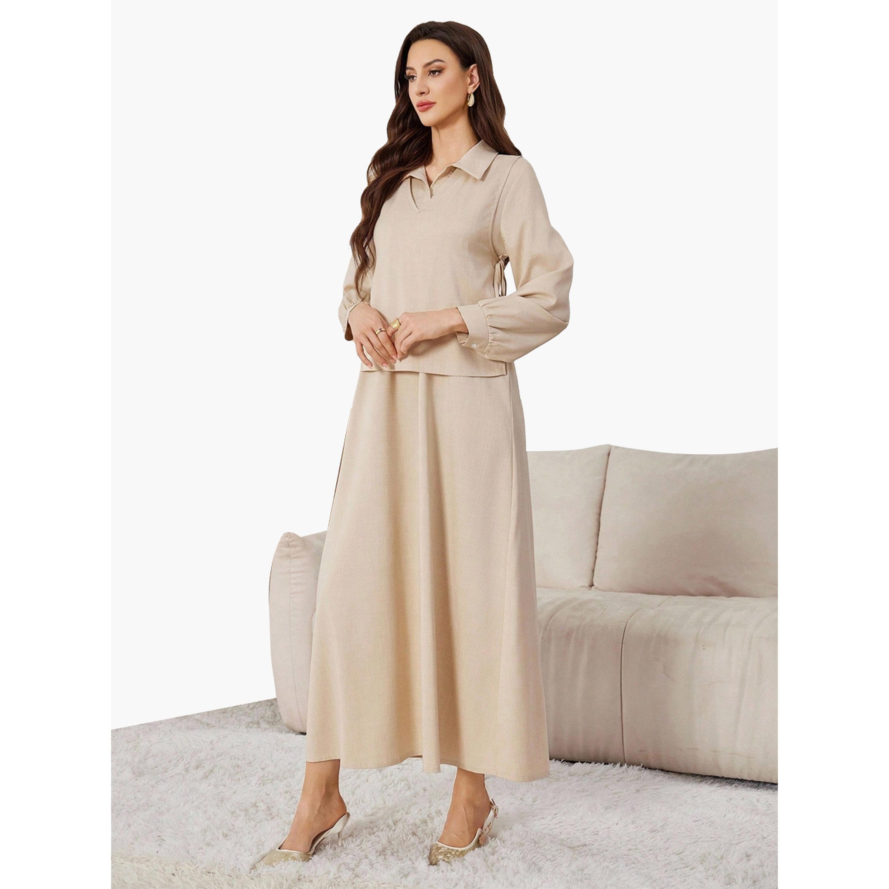 طقم منسق من فستان ماكسي وقصة بحافة واسعة مع بلوزة-women-clothing-coordsets-image-3