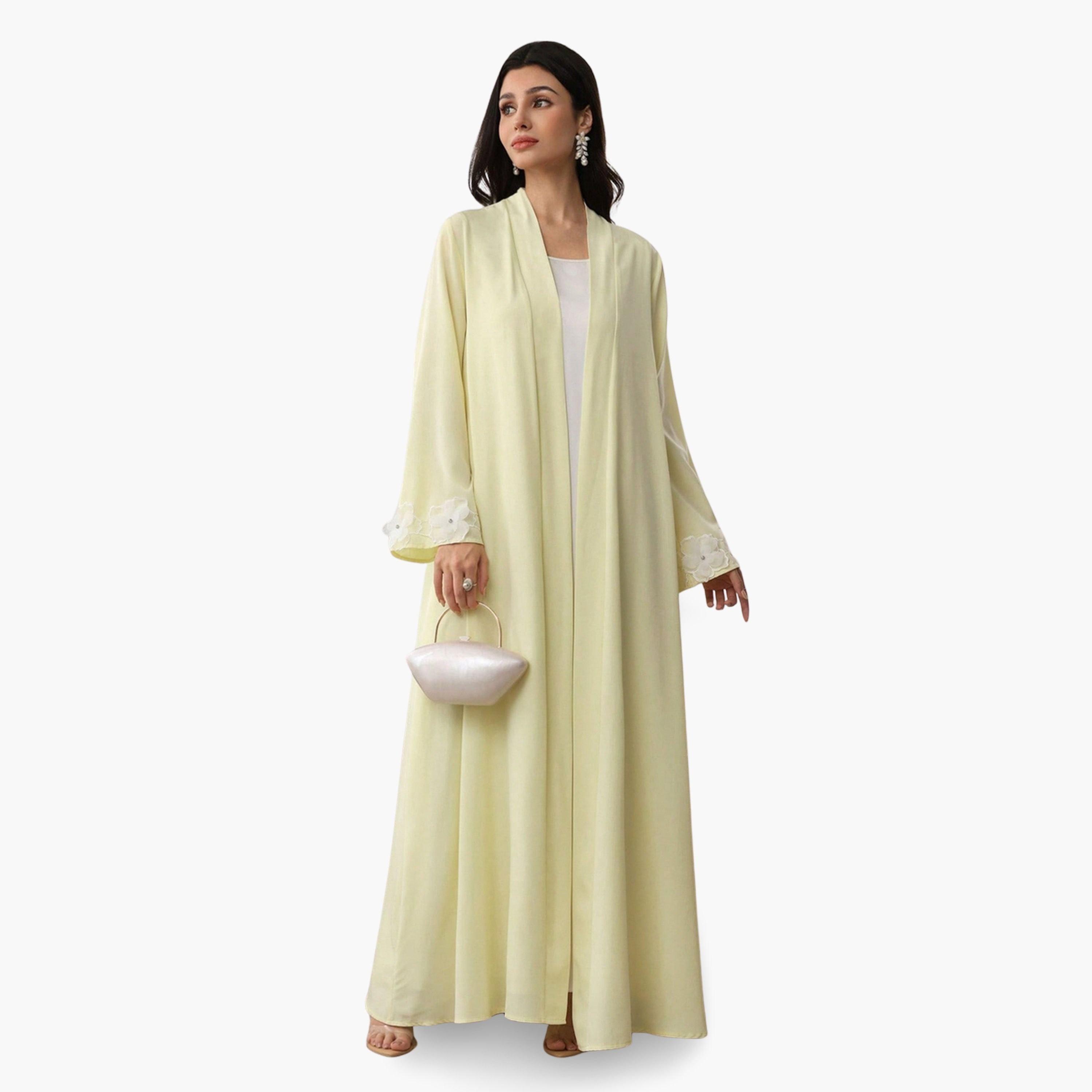 Take Two Women Yellow Floral Patchwork Detail Abaya-women-arabicclothing-abayas-image-1