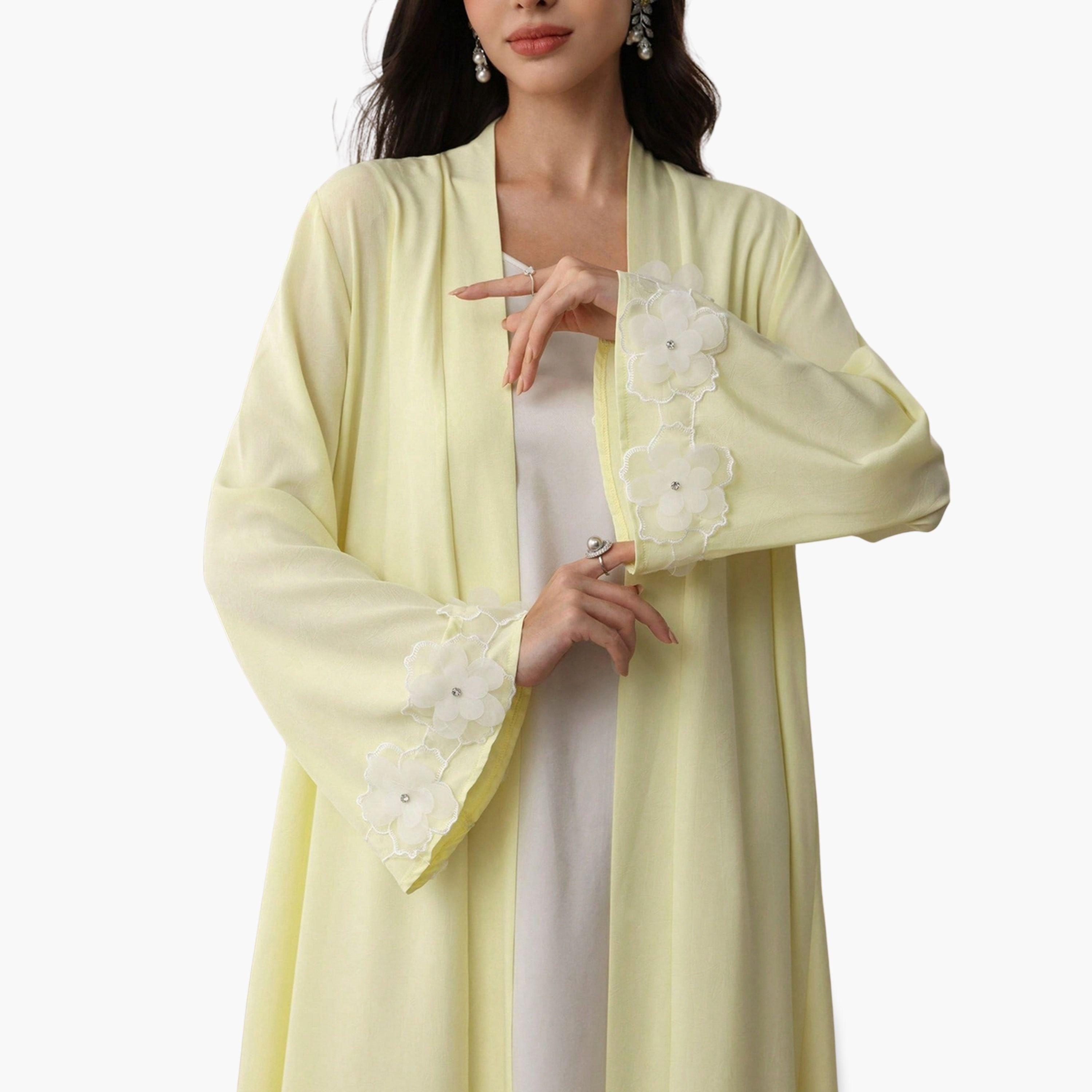 Take Two Women Yellow Floral Patchwork Detail Abaya-women-arabicclothing-abayas-image-5