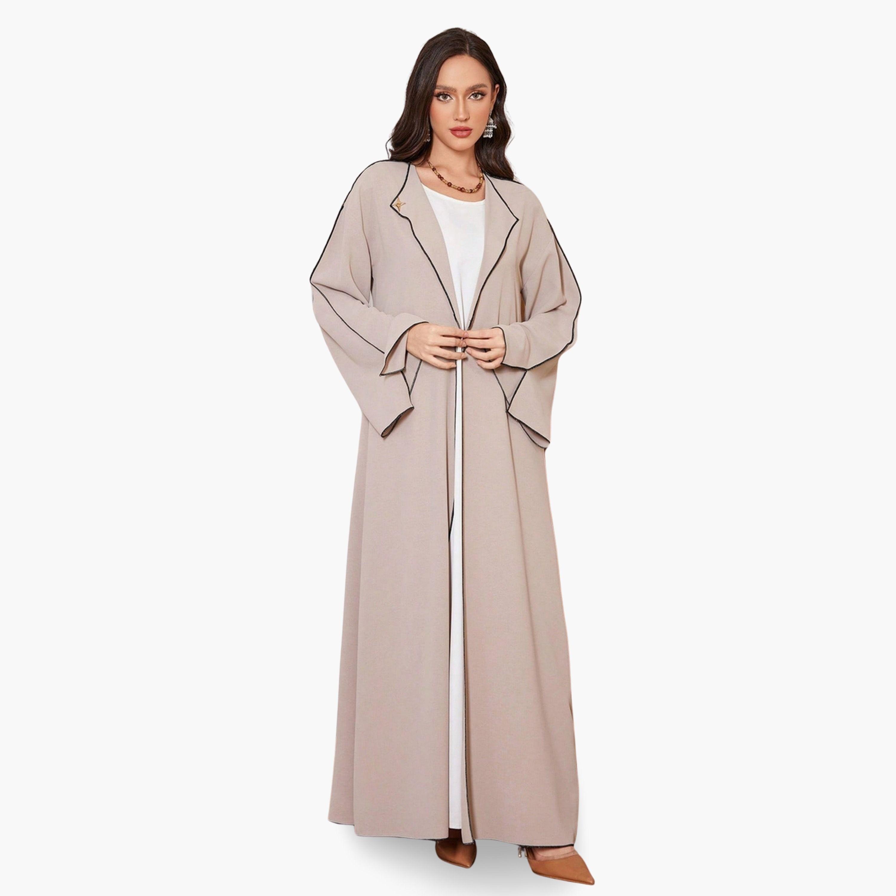 Take Two Women Beige Abaya with Contrast Trim-women-arabicclothing-abayas-image-1