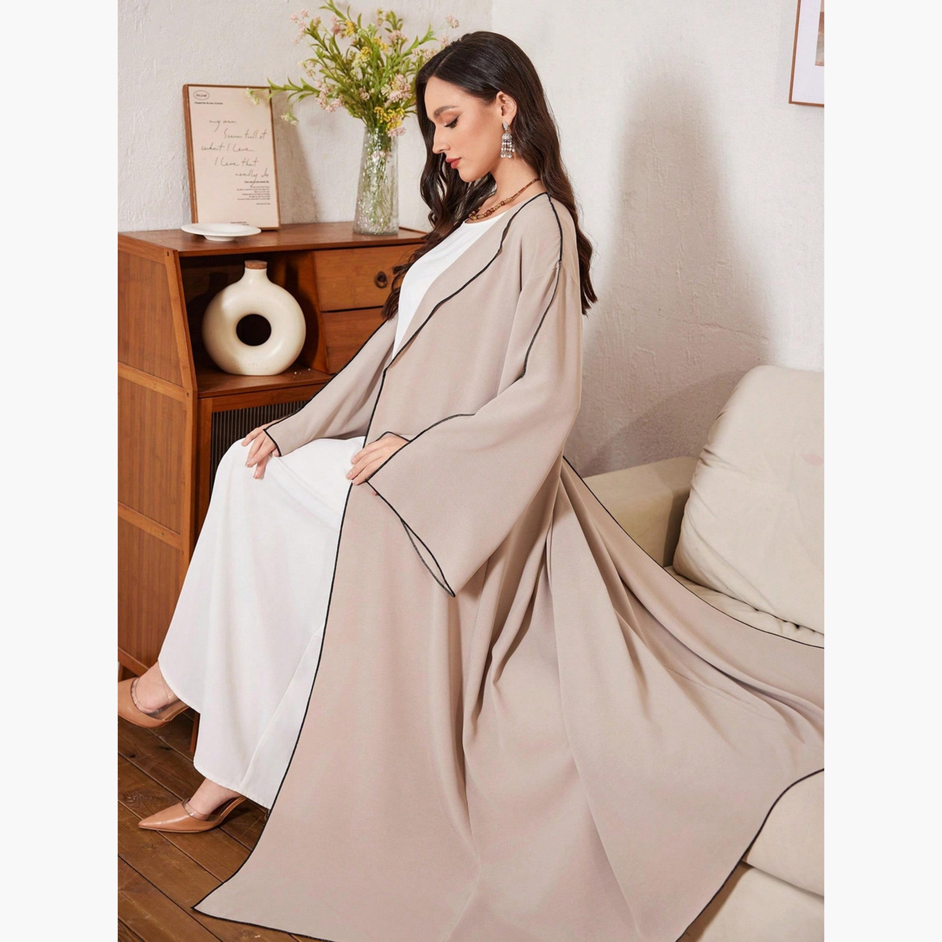 Take Two Women Beige Abaya with Contrast Trim-women-arabicclothing-abayas-image-3