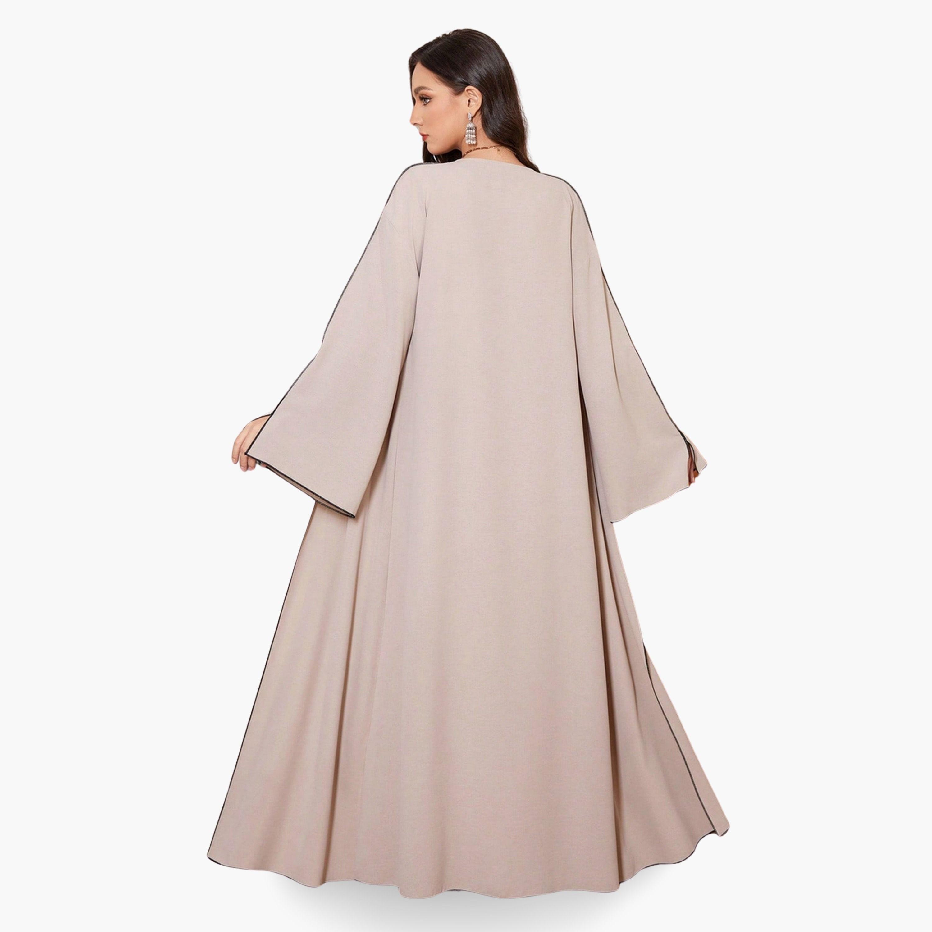 Take Two Women Beige Abaya with Contrast Trim-women-arabicclothing-abayas-image-4