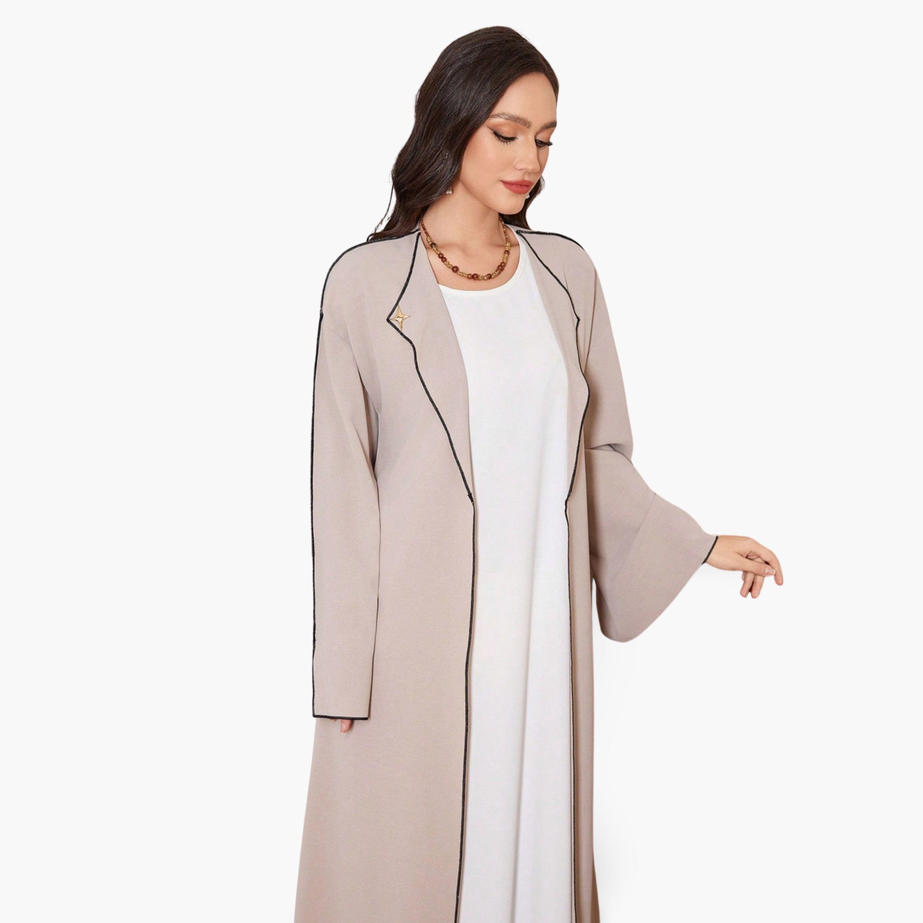 Take Two Women Beige Abaya with Contrast Trim-women-arabicclothing-abayas-image-5