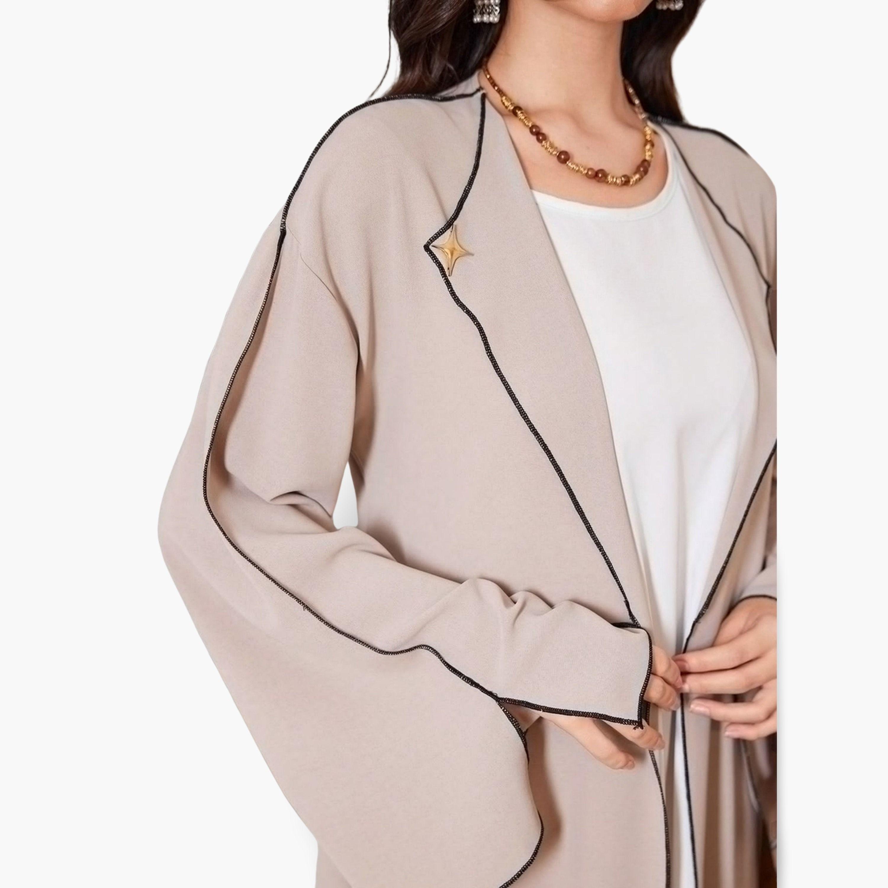 Take Two Women Beige Abaya with Contrast Trim-women-arabicclothing-abayas-image-6