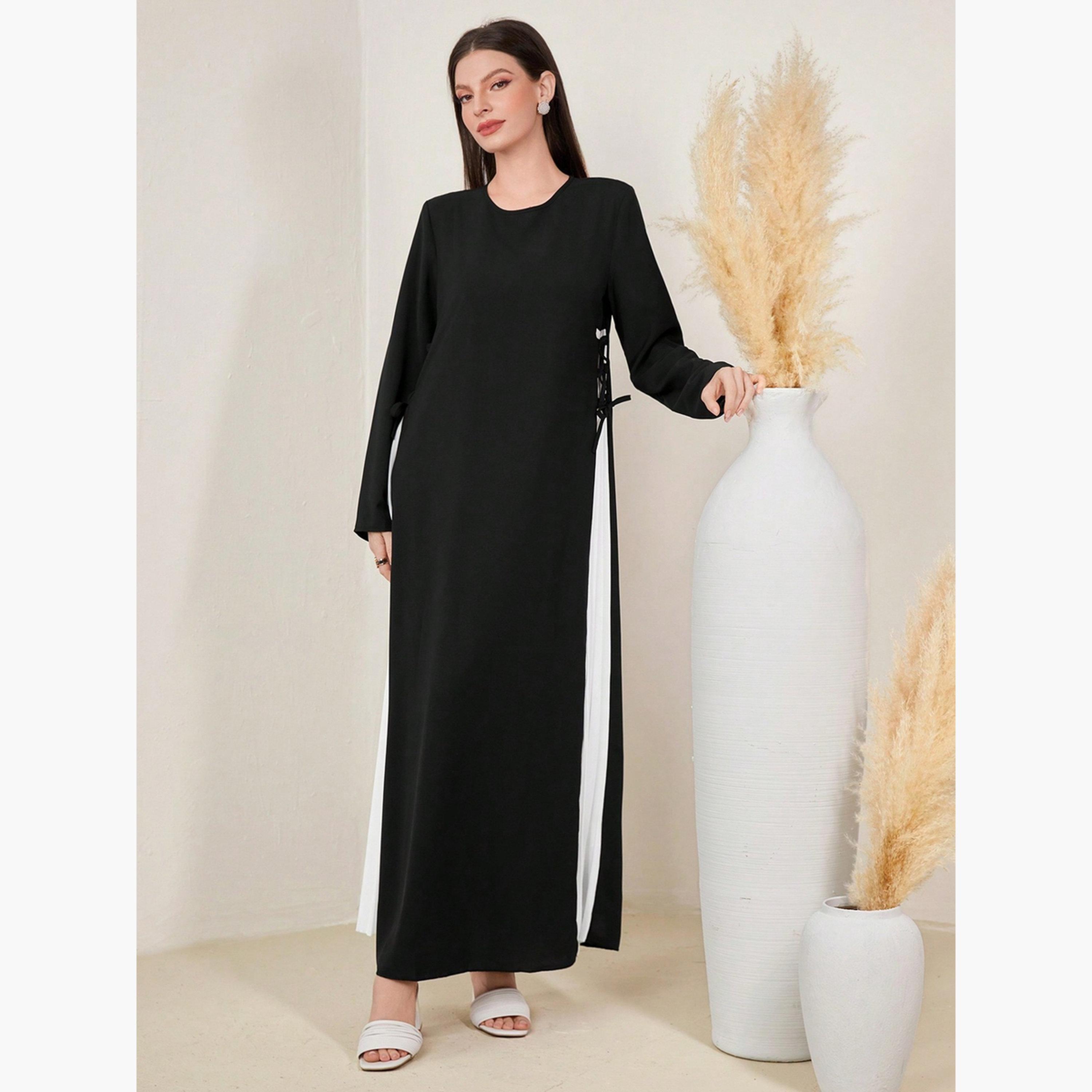 Take Two Women Color Block Pleated A-Line Jalabiya-women-arabicclothing-jalabiyas-image-1