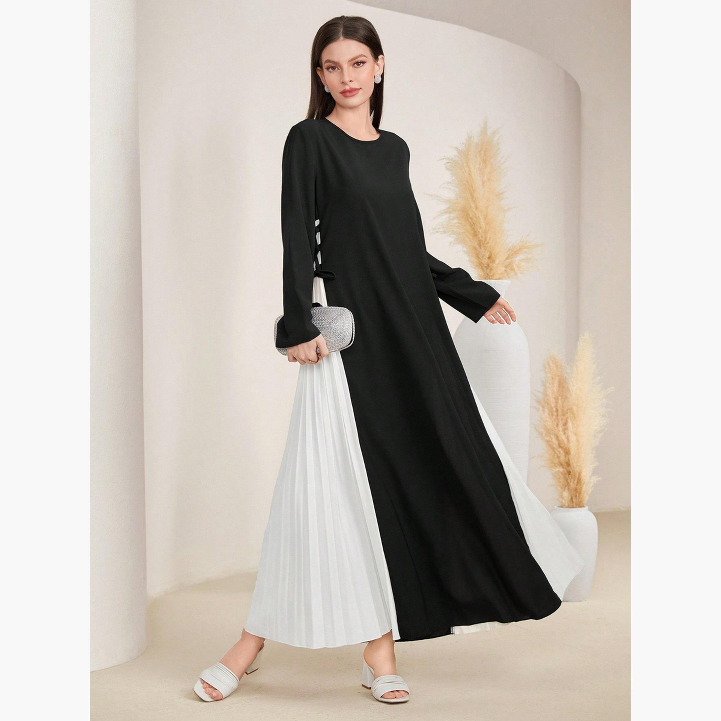 Take Two Women Color Block Pleated A-Line Jalabiya-women-arabicclothing-jalabiyas-image-2