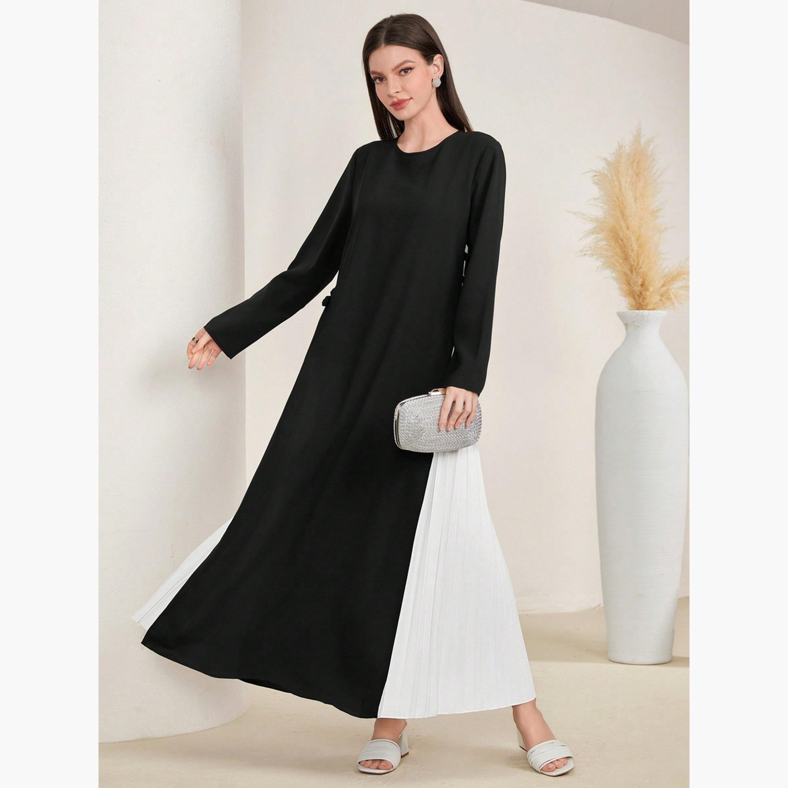جلابية بطيات وتصميم كتل لونية وقصة واسعة-women-arabicclothing-jalabiyas-image-3