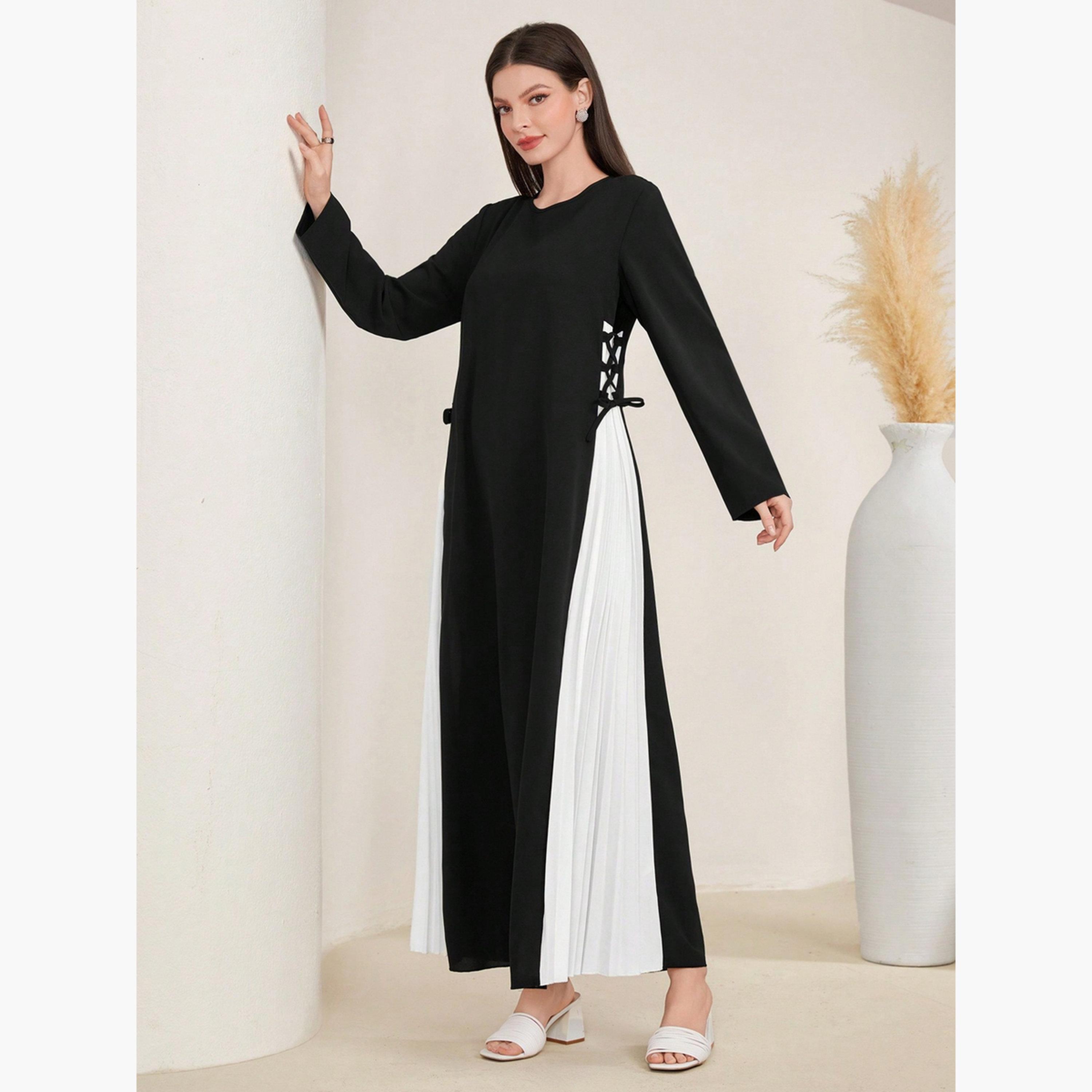 Take Two Women Color Block Pleated A-Line Jalabiya-women-arabicclothing-jalabiyas-image-4