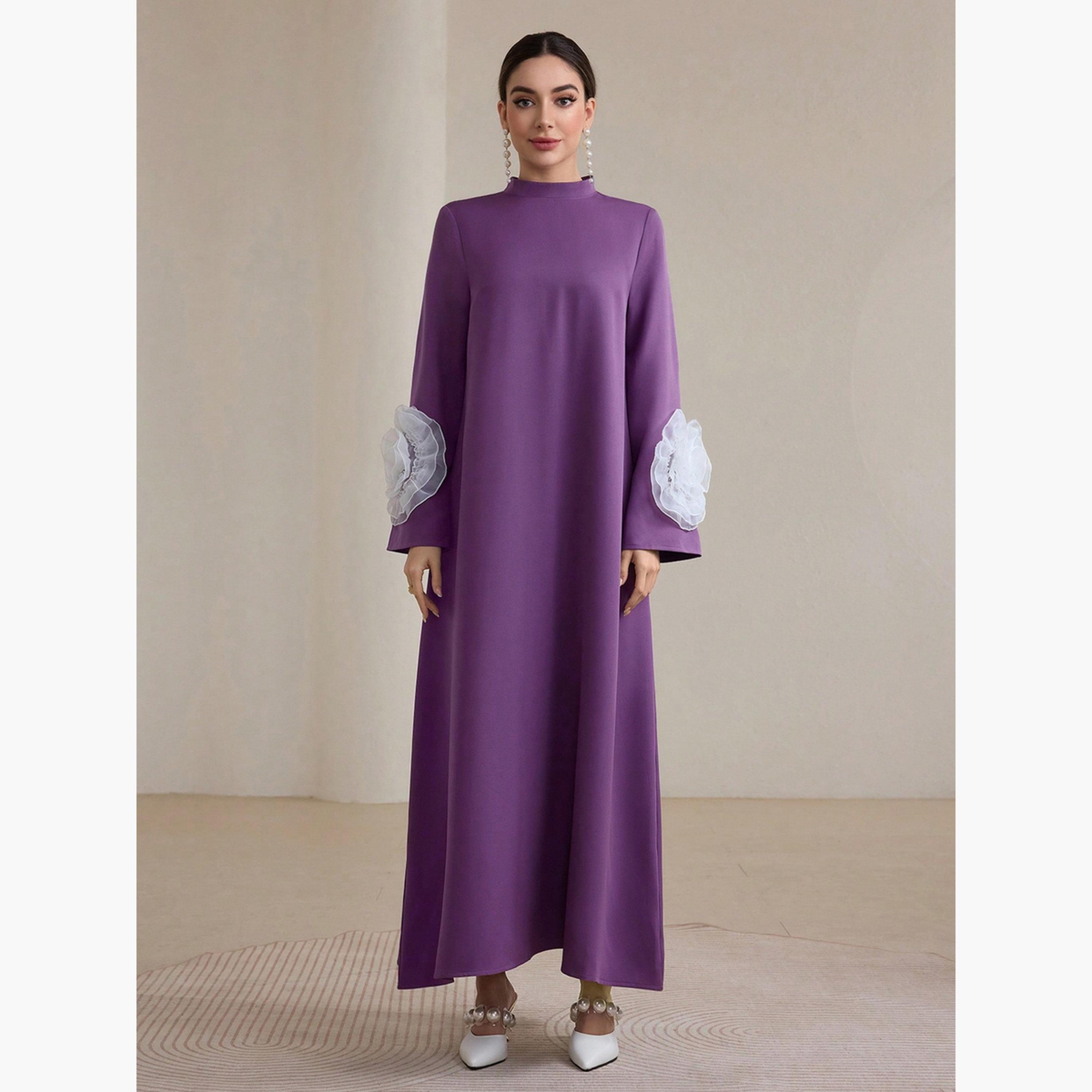Take Two Women Purple Ruffled Flower Detail Jalabiya-women-arabicclothing-jalabiyas-image-1