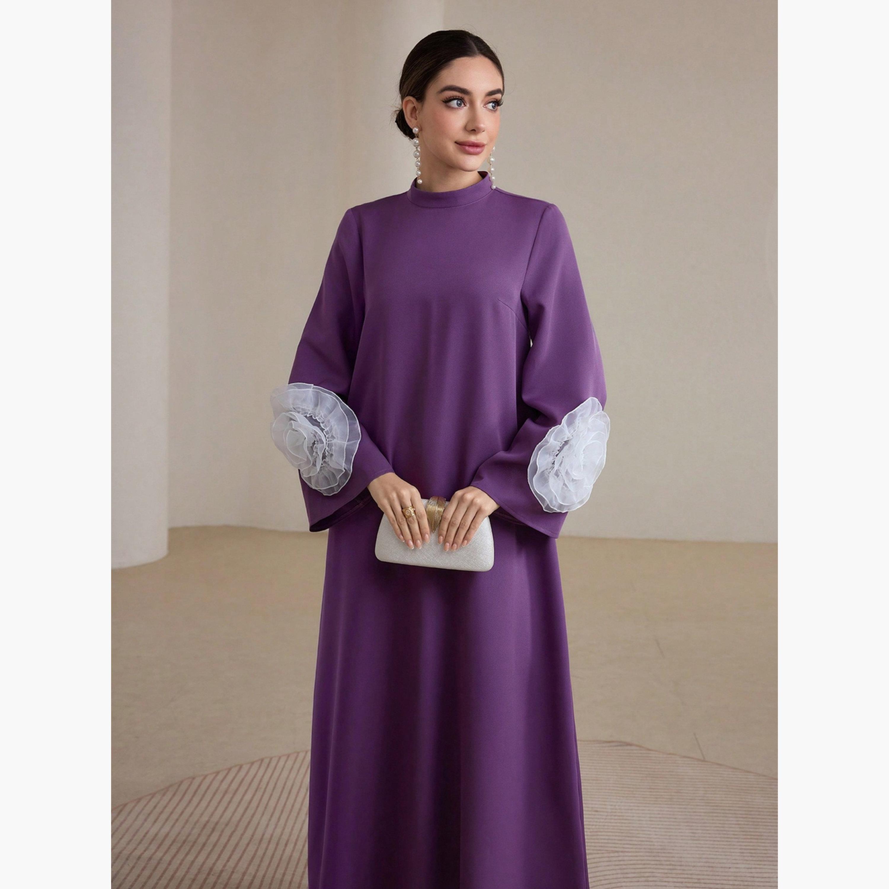 Take Two Women Purple Ruffled Flower Detail Jalabiya-women-arabicclothing-jalabiyas-image-2
