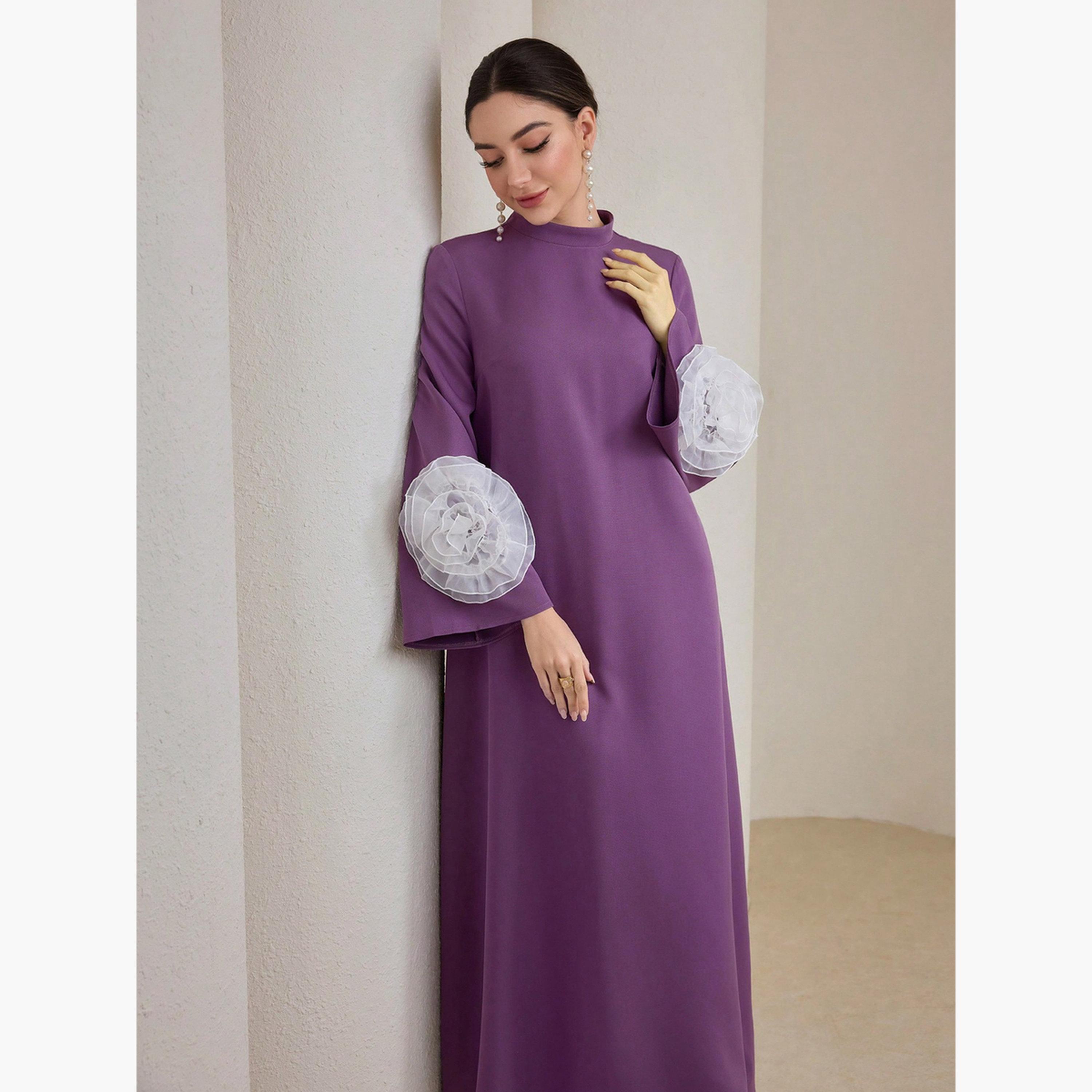 Take Two Women Purple Ruffled Flower Detail Jalabiya-women-arabicclothing-jalabiyas-image-3