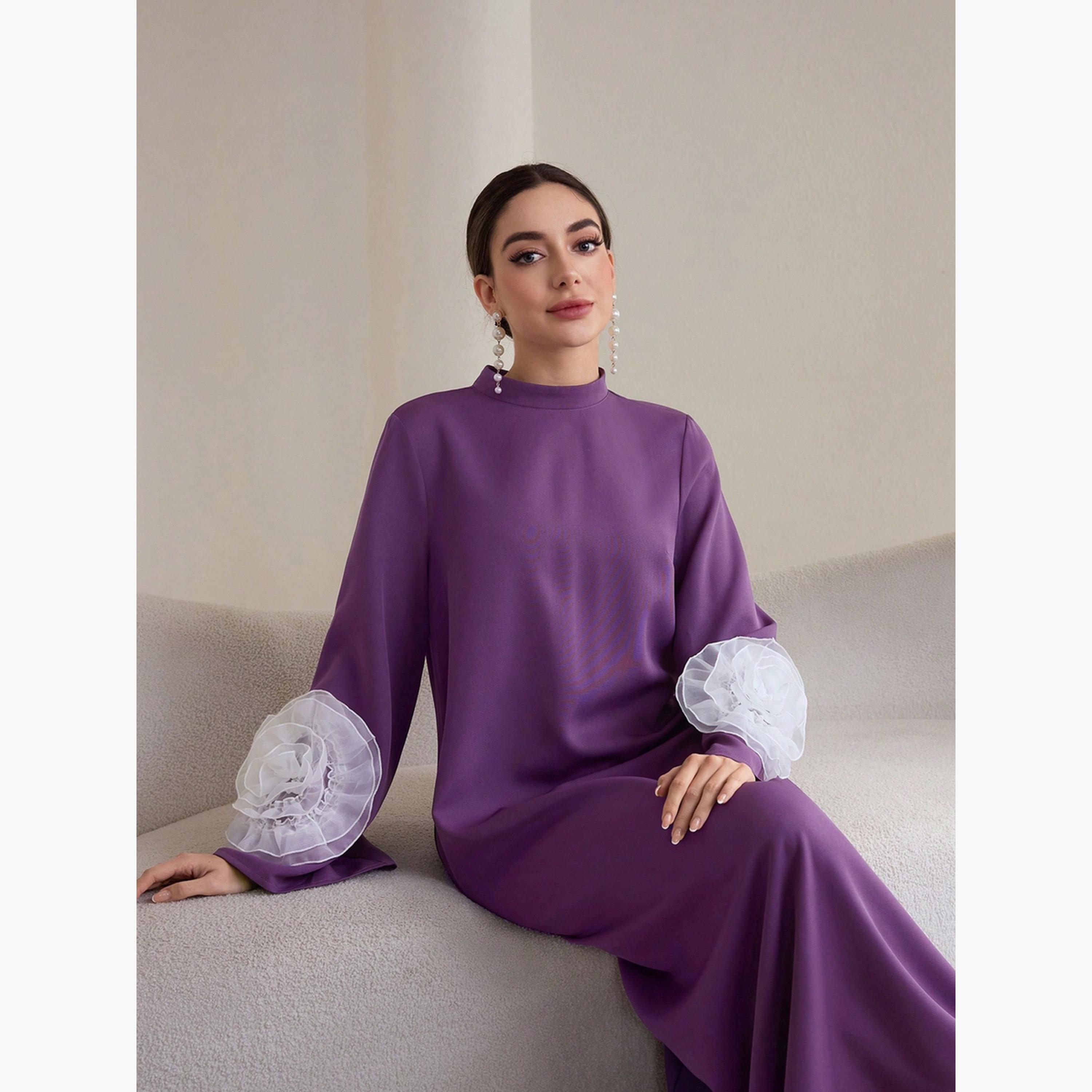 Take Two Women Purple Ruffled Flower Detail Jalabiya-women-arabicclothing-jalabiyas-image-4