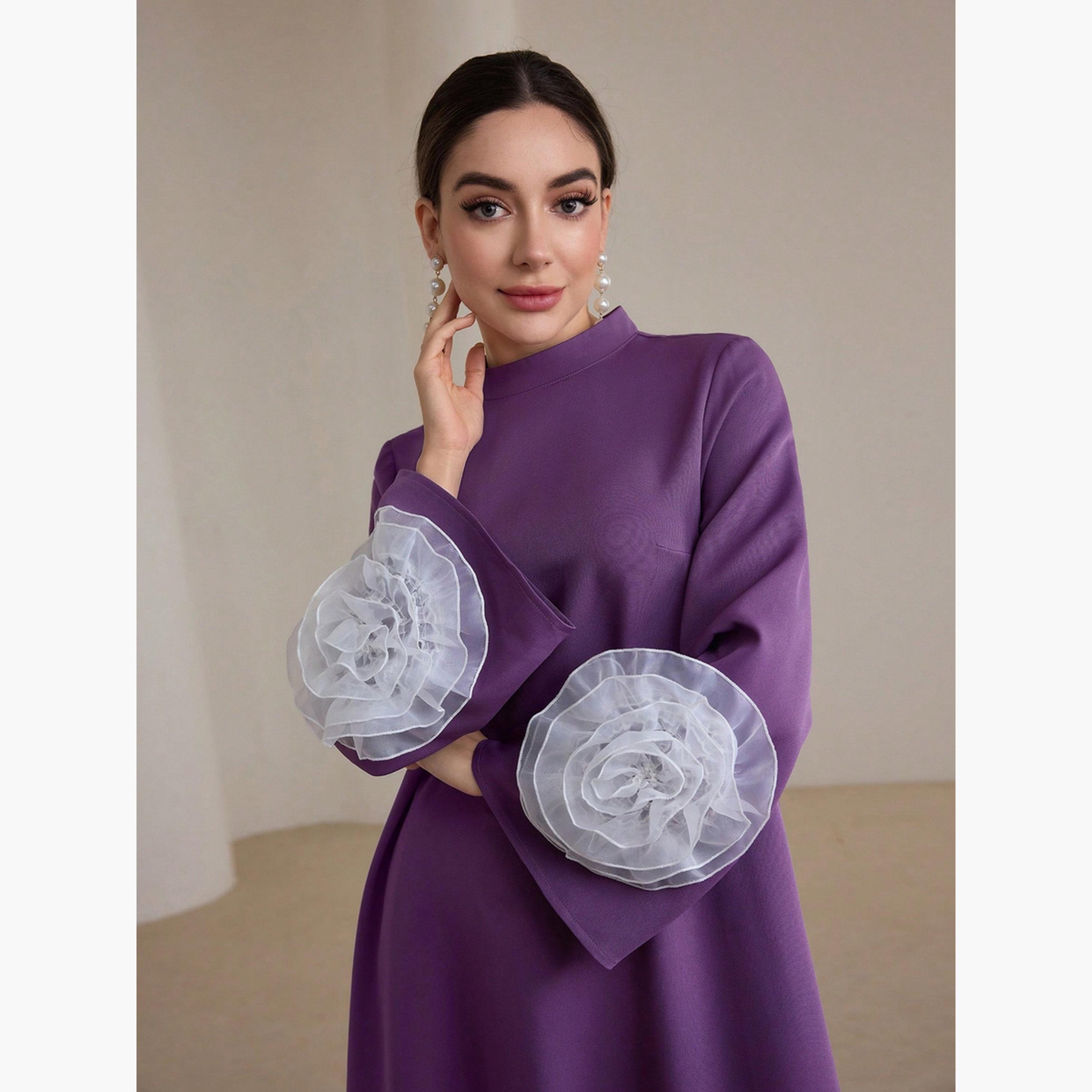 Take Two Women Purple Ruffled Flower Detail Jalabiya-women-arabicclothing-jalabiyas-image-5