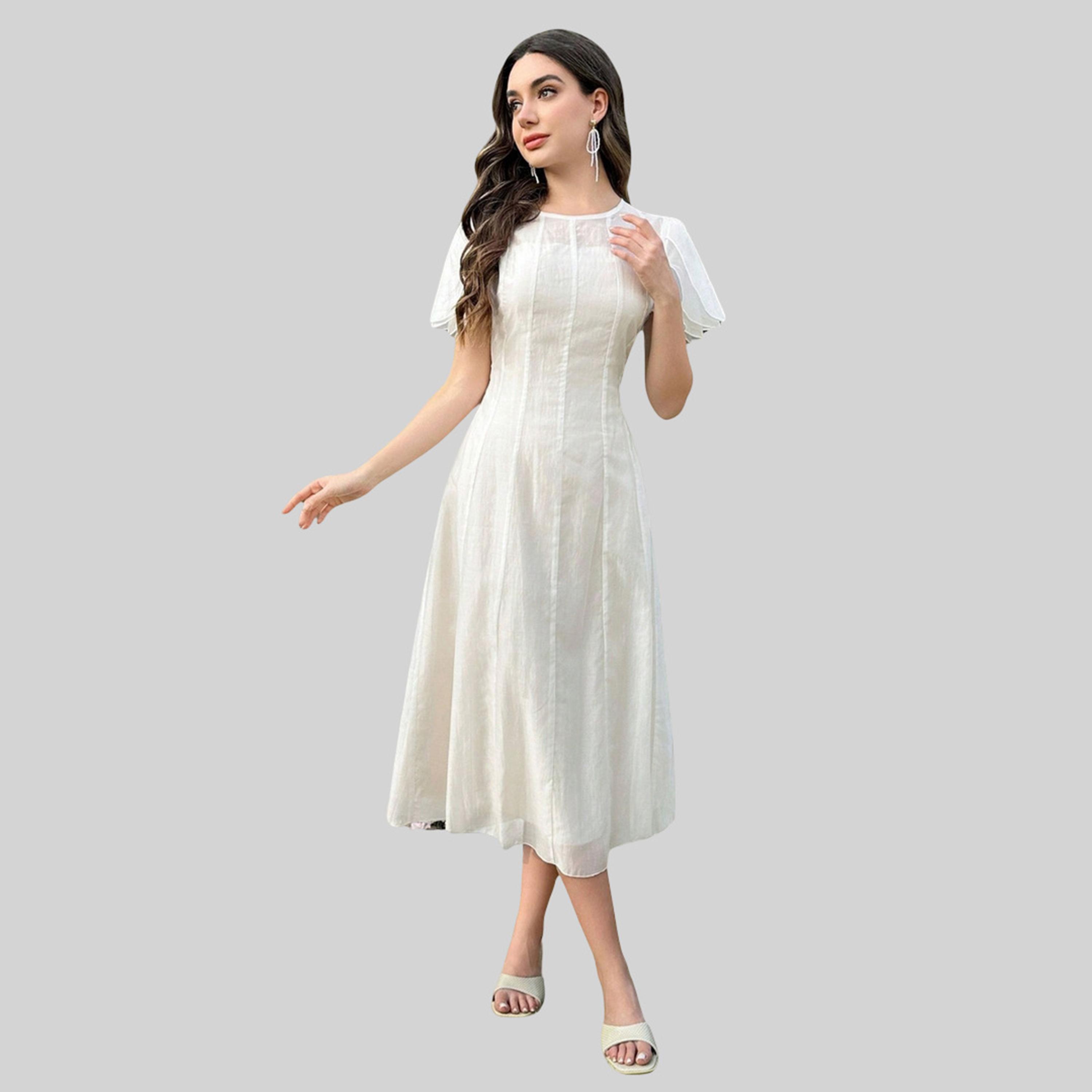 فستان ميدي أبيض بأكمام منفوخة-women-clothing-dresses-image-1