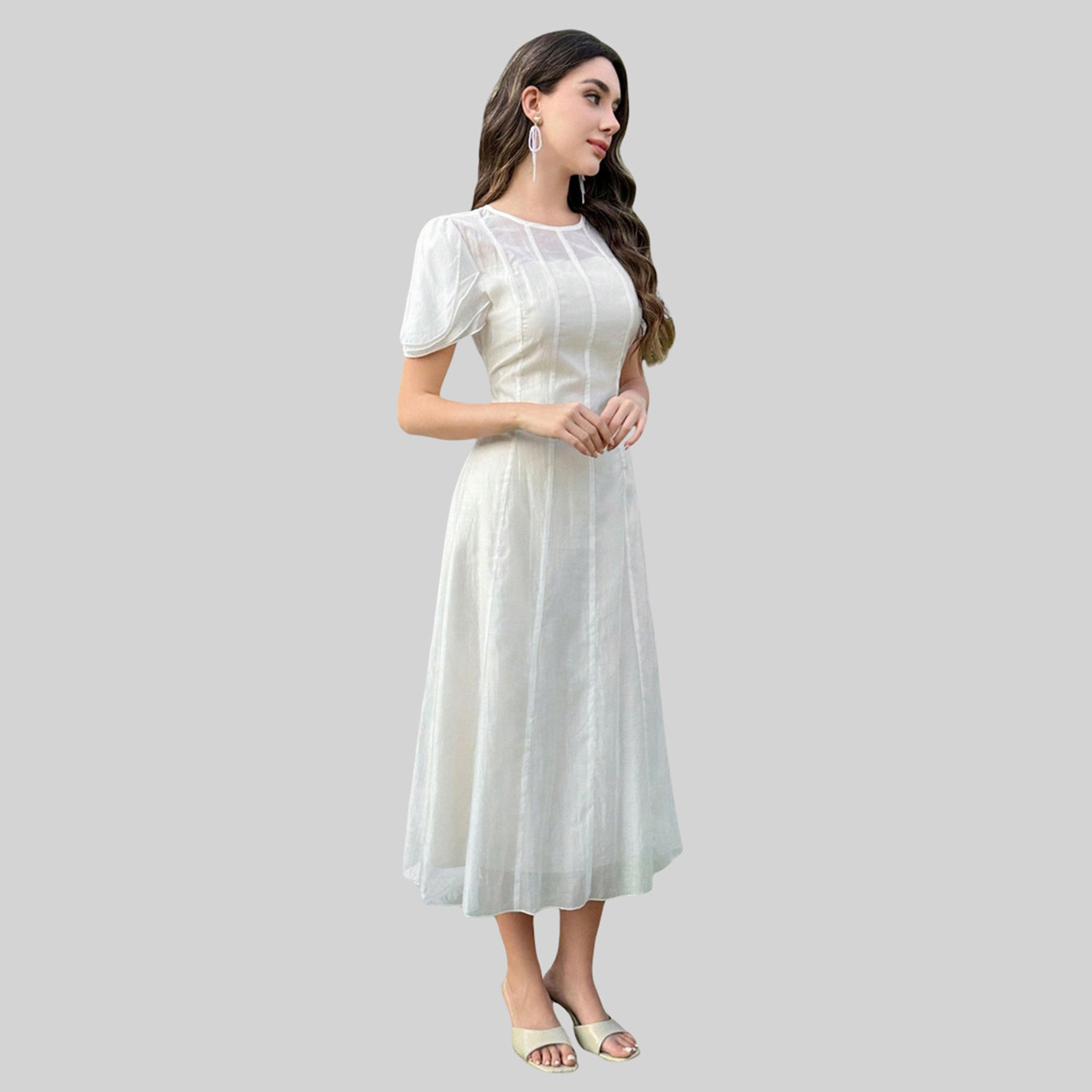 Take Two Women White Puff Sleeve Midi Dress-women-clothing-dresses-image-2