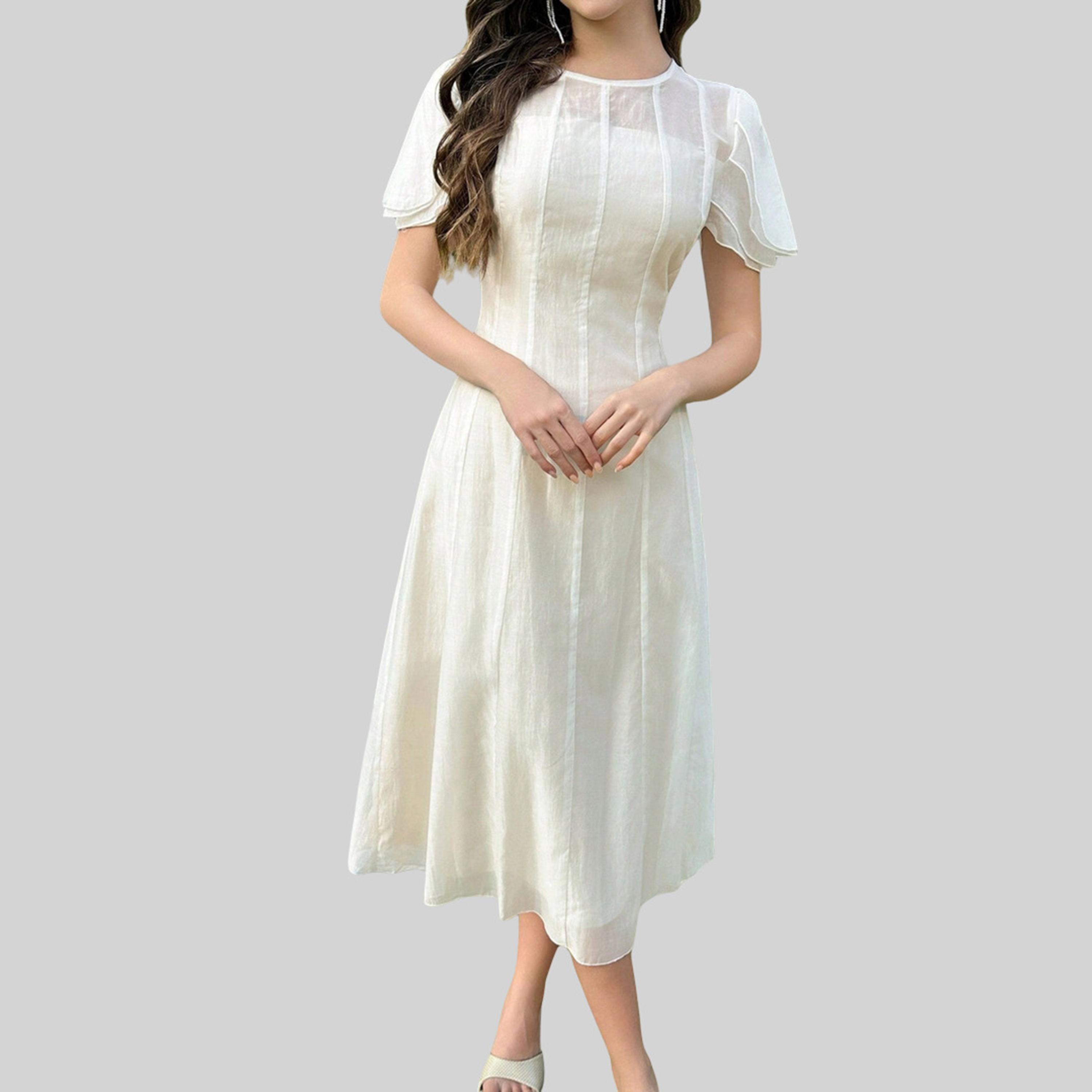 فستان ميدي أبيض بأكمام منفوخة-women-clothing-dresses-image-4