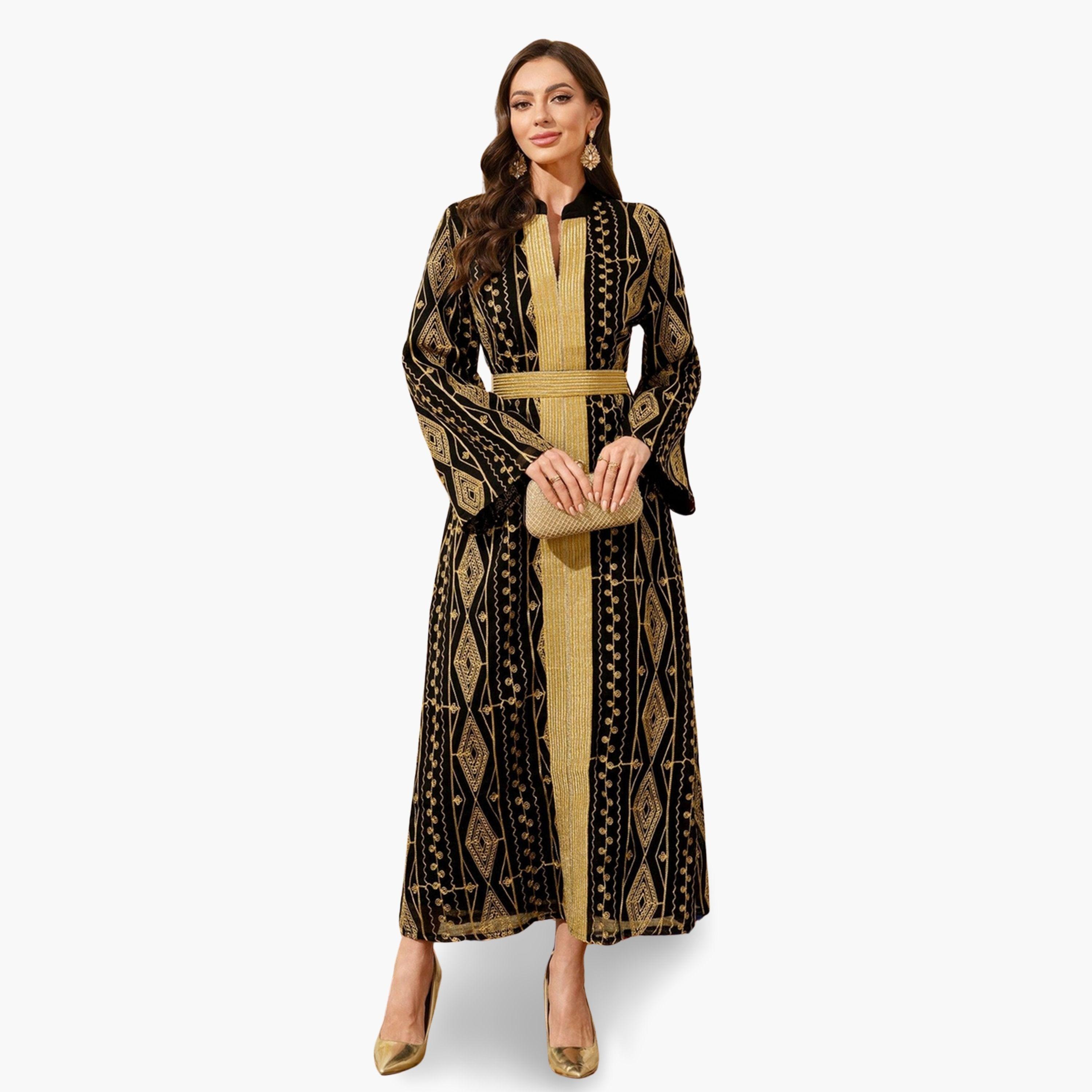 Take Two Women Black Gold Embroidered Belted Jalabiya-women-arabicclothing-jalabiyas-image-2