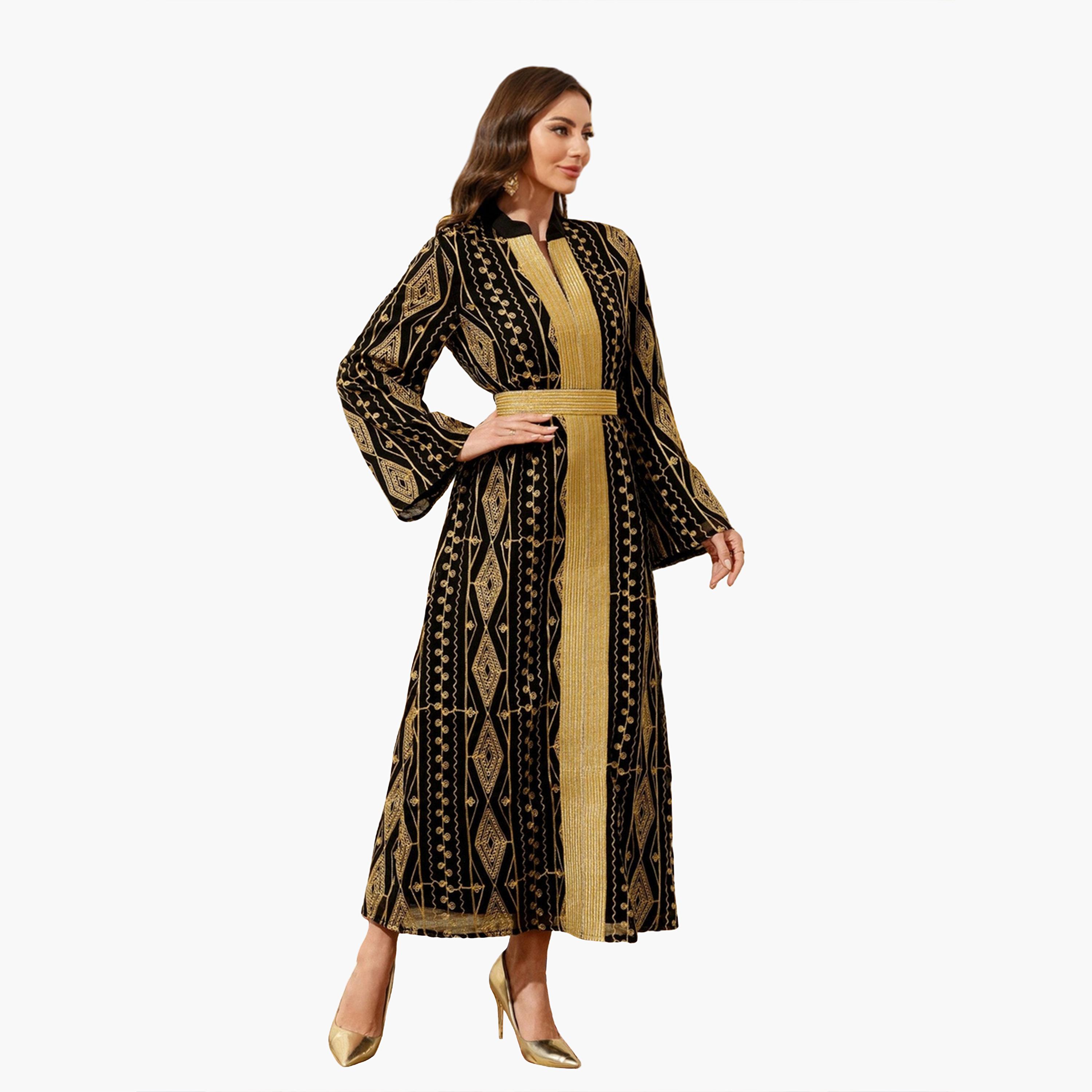 Take Two Women Black Gold Embroidered Belted Jalabiya-women-arabicclothing-jalabiyas-image-3