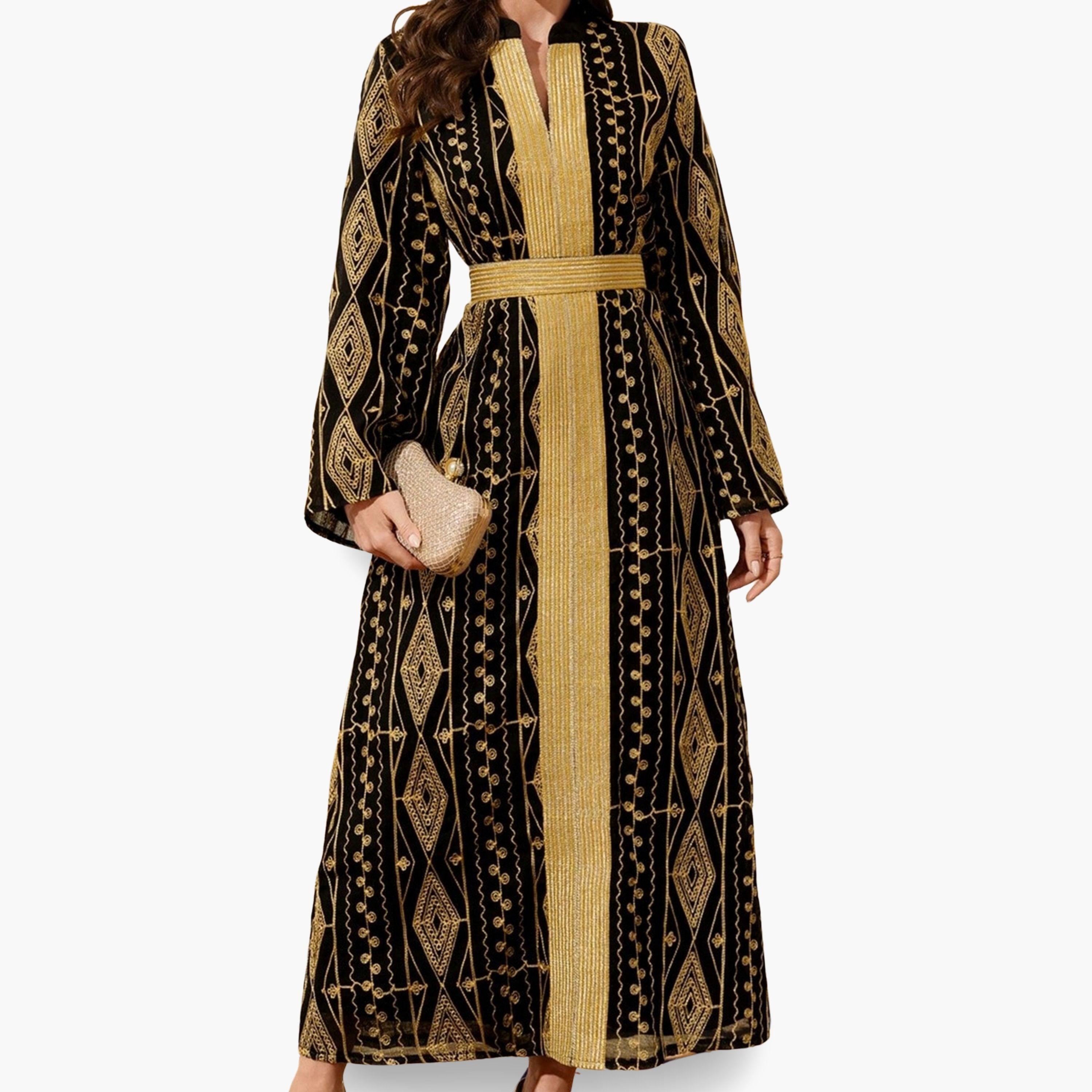Take Two Women Black Gold Embroidered Belted Jalabiya-women-arabicclothing-jalabiyas-image-5