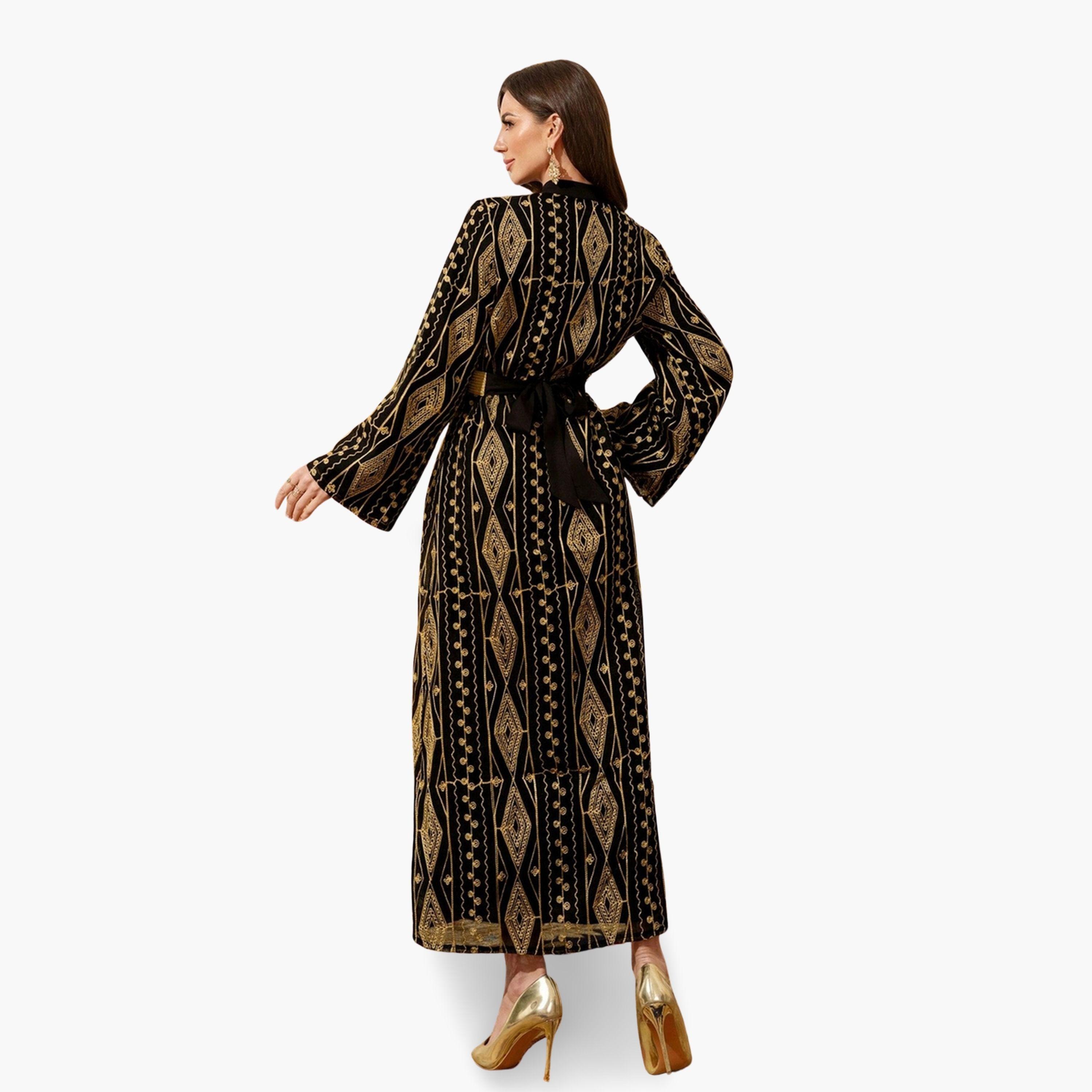 Take Two Women Black Gold Embroidered Belted Jalabiya-women-arabicclothing-jalabiyas-image-6