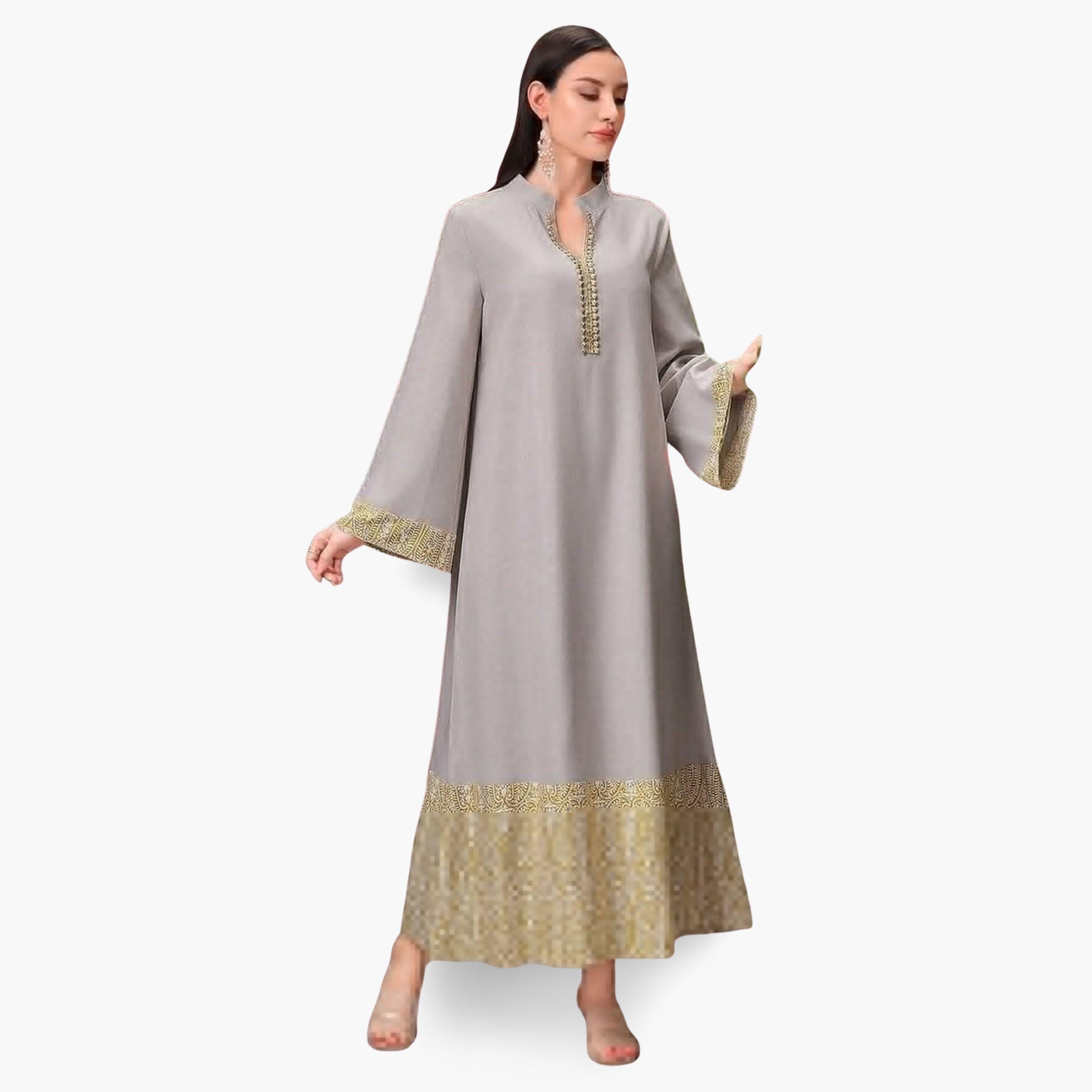Take Two Women Grey Embroidered A-Line Jalabiya-women-arabicclothing-jalabiyas-image-4