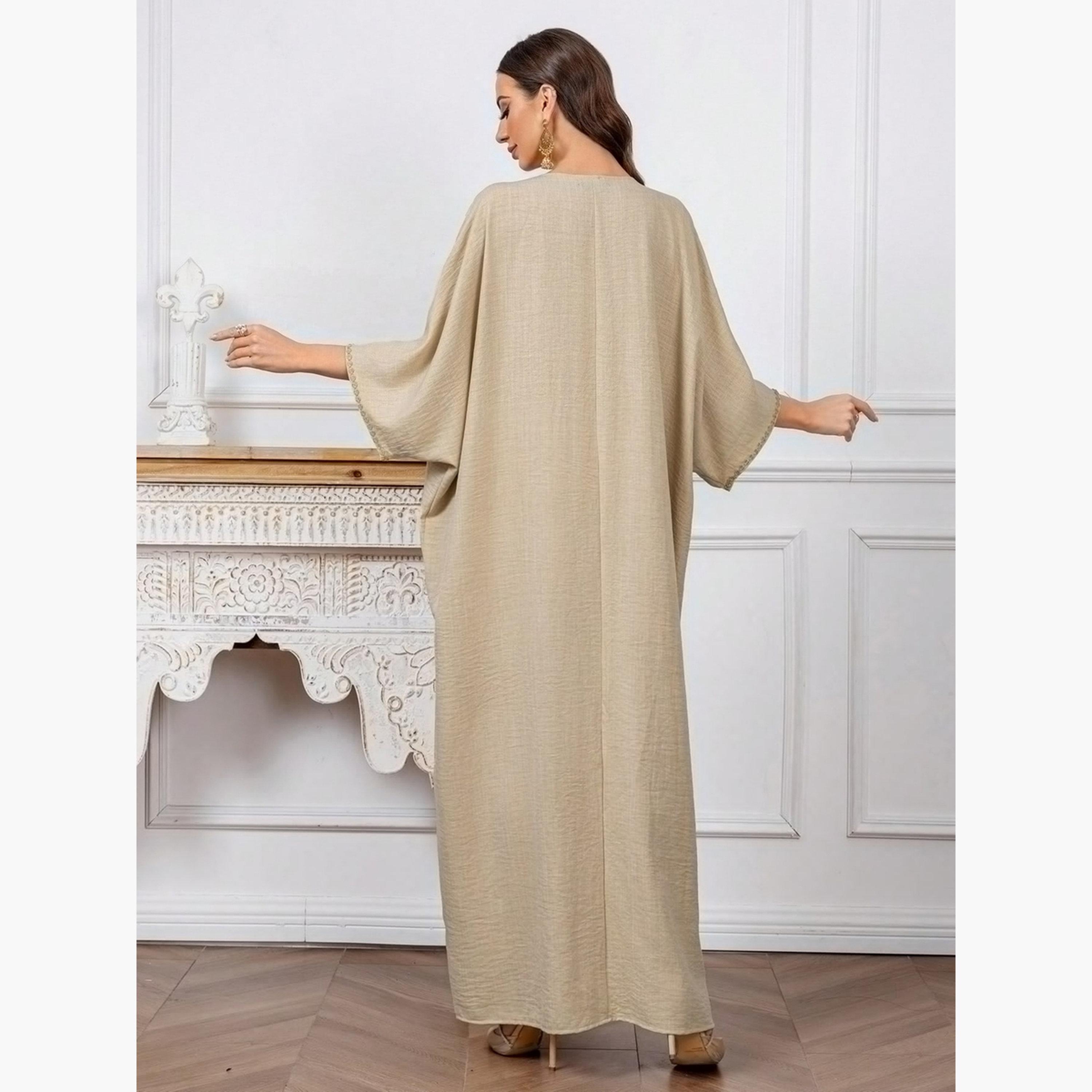 Take Two Women Beige Embroidered Batwing Sleeve Jalabiya-women-arabicclothing-jalabiyas-image-6