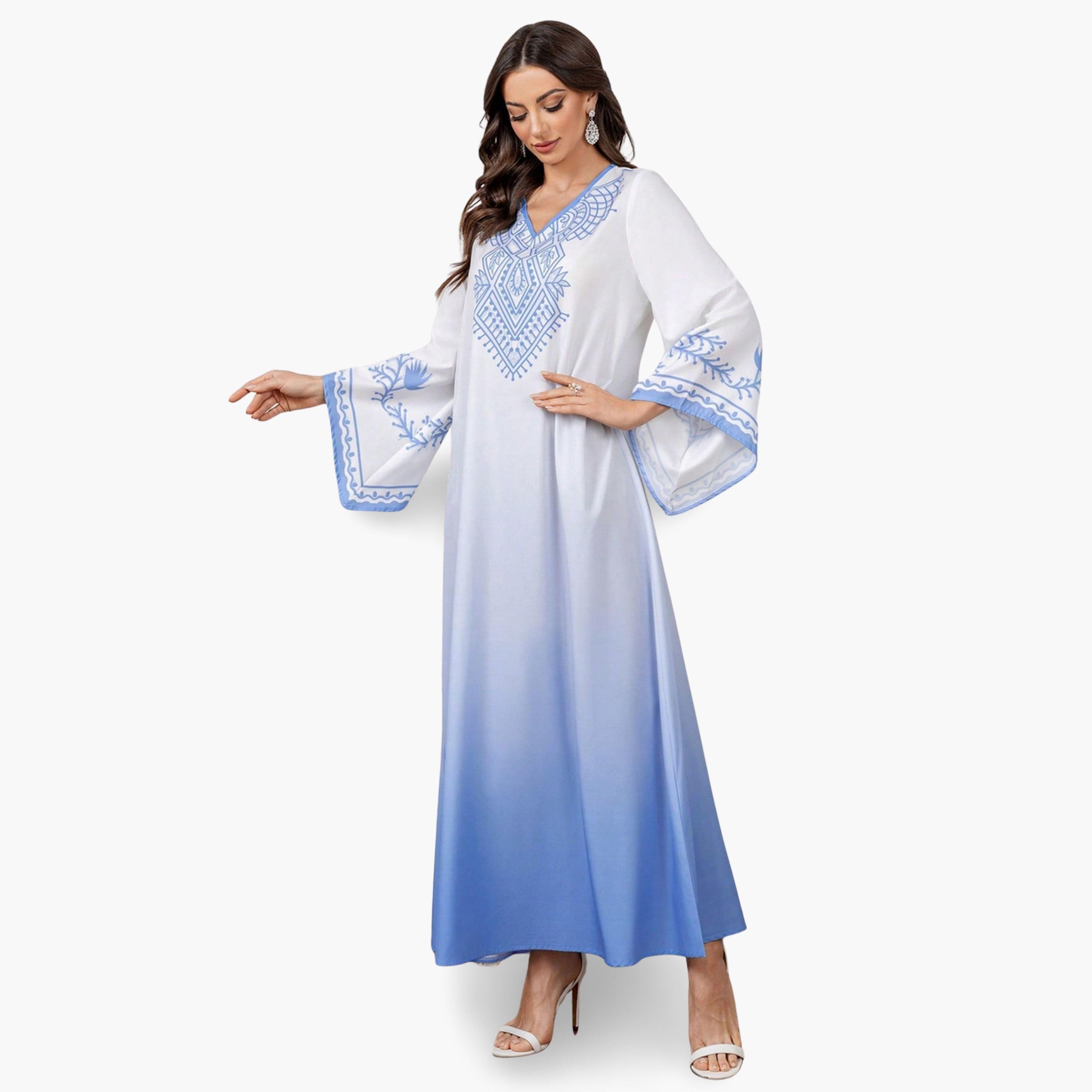 جلابية مطبوعة بأكمام جرس وقصة واسعة-women-arabicclothing-jalabiyas-image-2