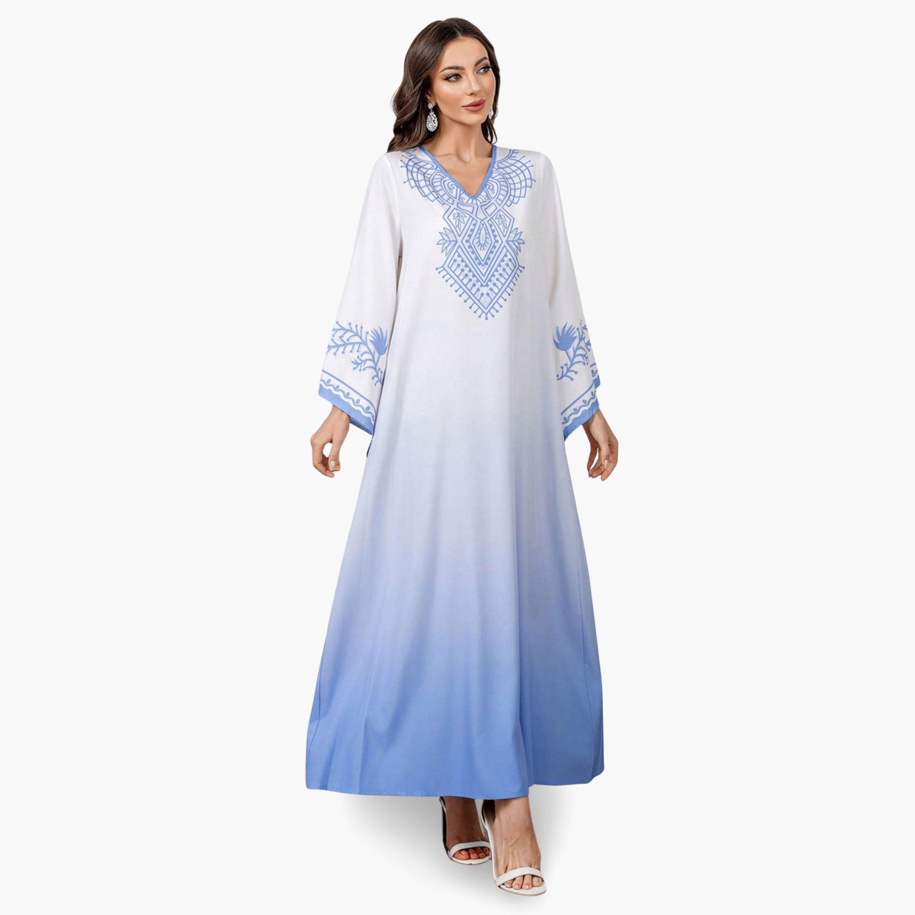 Take Two Women Blue Printed Bell Sleeve A-Line Jalabiya-women-arabicclothing-jalabiyas-image-3