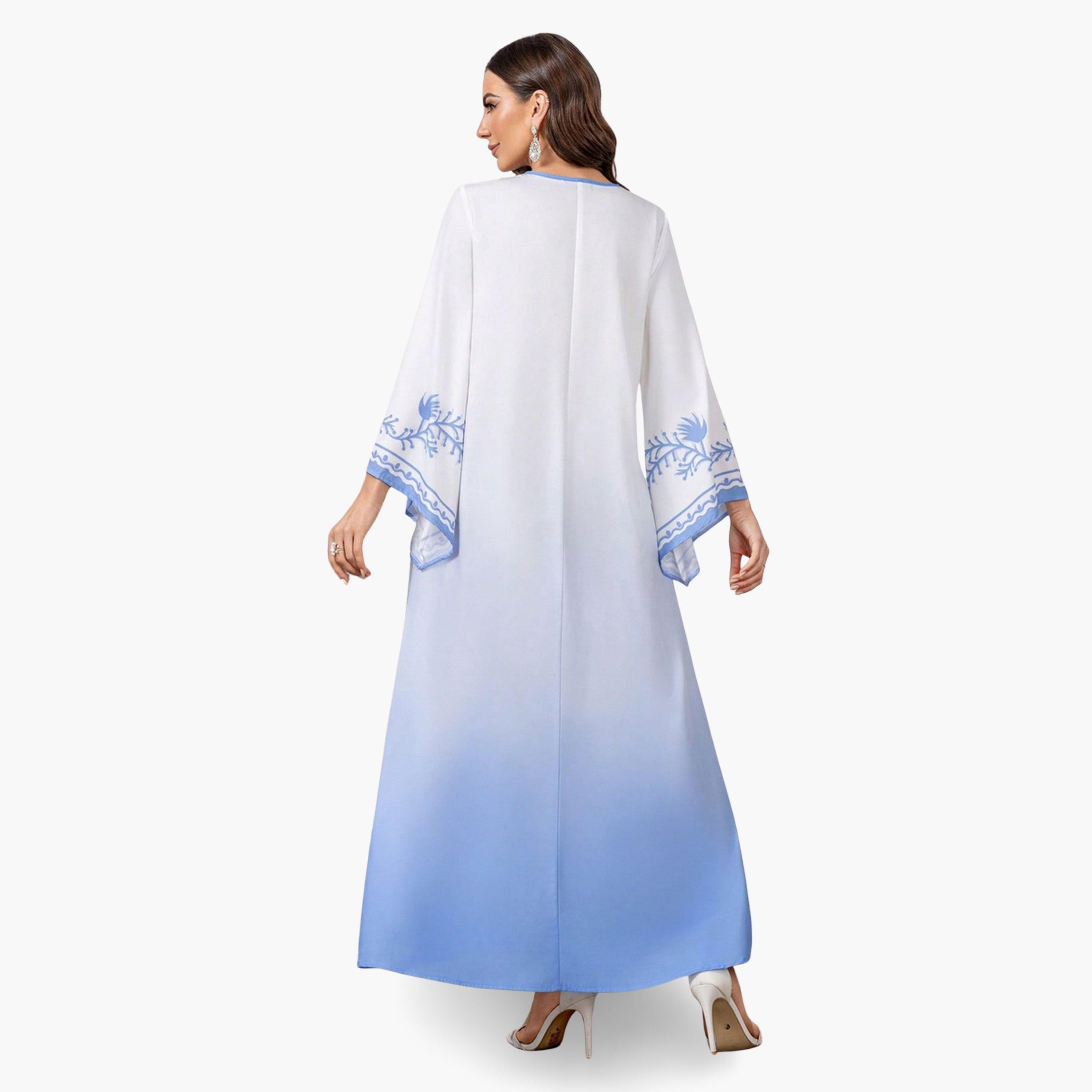 Take Two Women Blue Printed Bell Sleeve A-Line Jalabiya-women-arabicclothing-jalabiyas-image-5